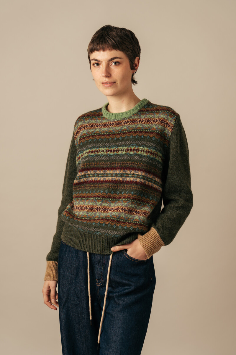 Eribé Westray Block Sweater Aberfoyle | Trui met Colour Blocking en Fair Isle Patroon