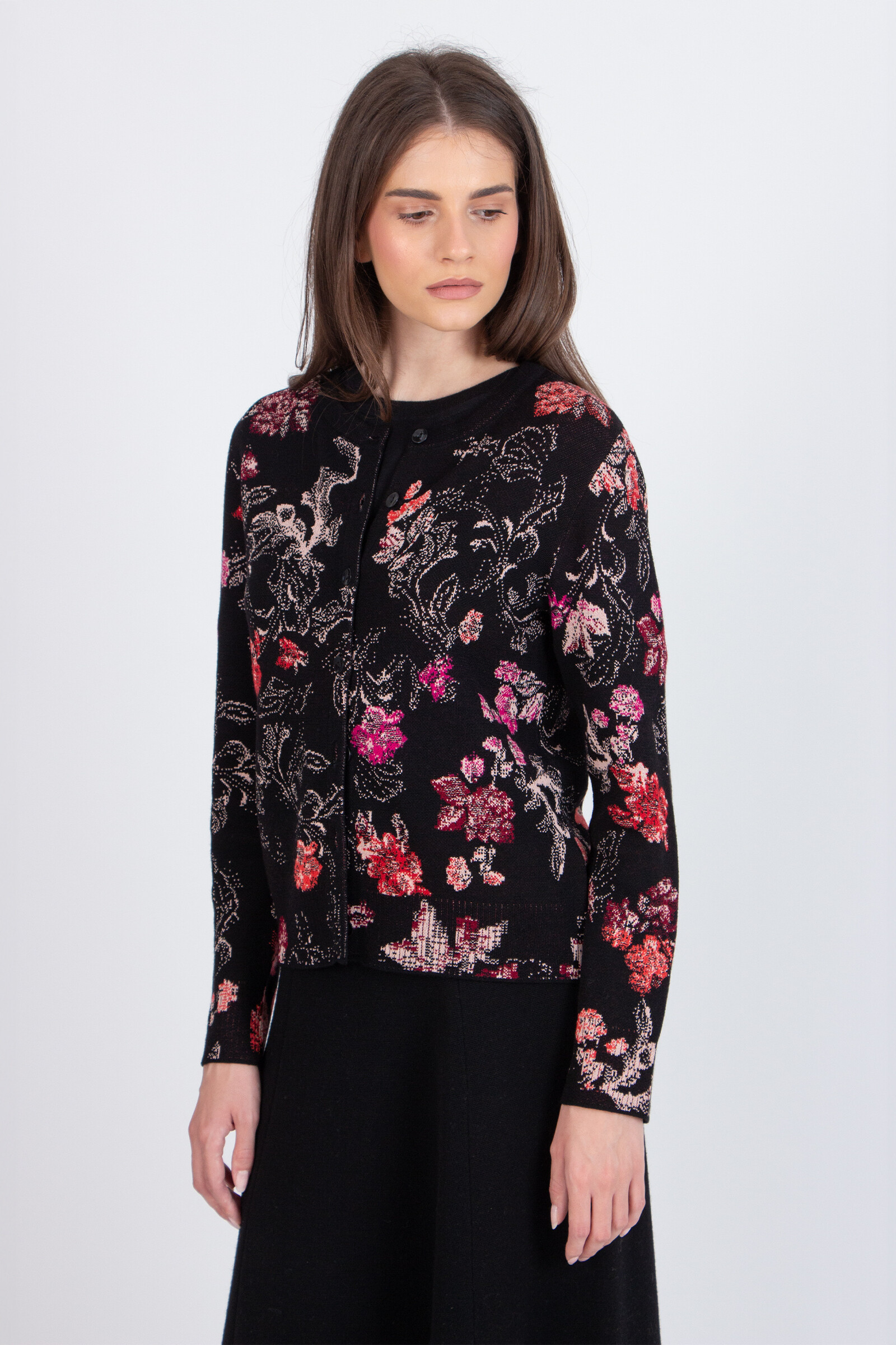 IVKO  Woman IVKO - Jacquard Cardigan Furnishing Florals Pattern Chocolate Black | Magic IVKO Cardigan in Wool & Viscose