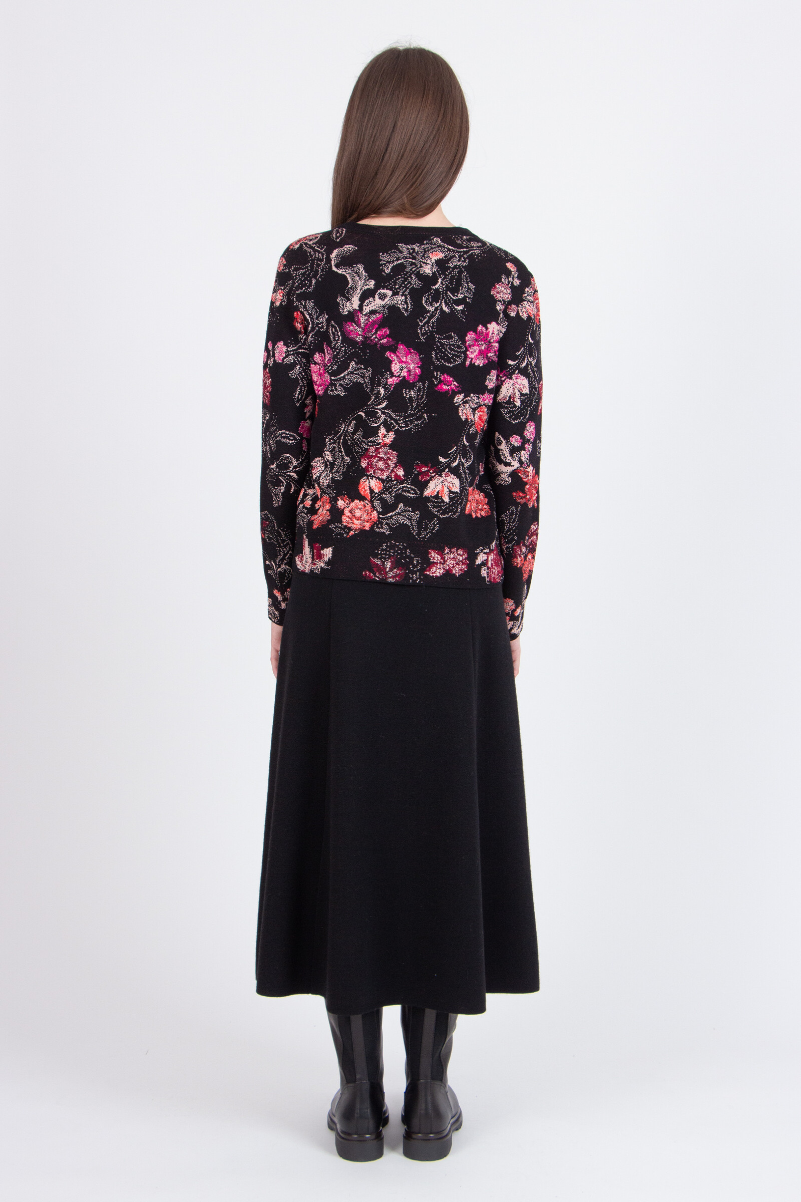 IVKO  Woman IVKO - Jacquard Cardigan Furnishing Florals Pattern Chocolate Black | Magic IVKO Cardigan in Wool & Viscose