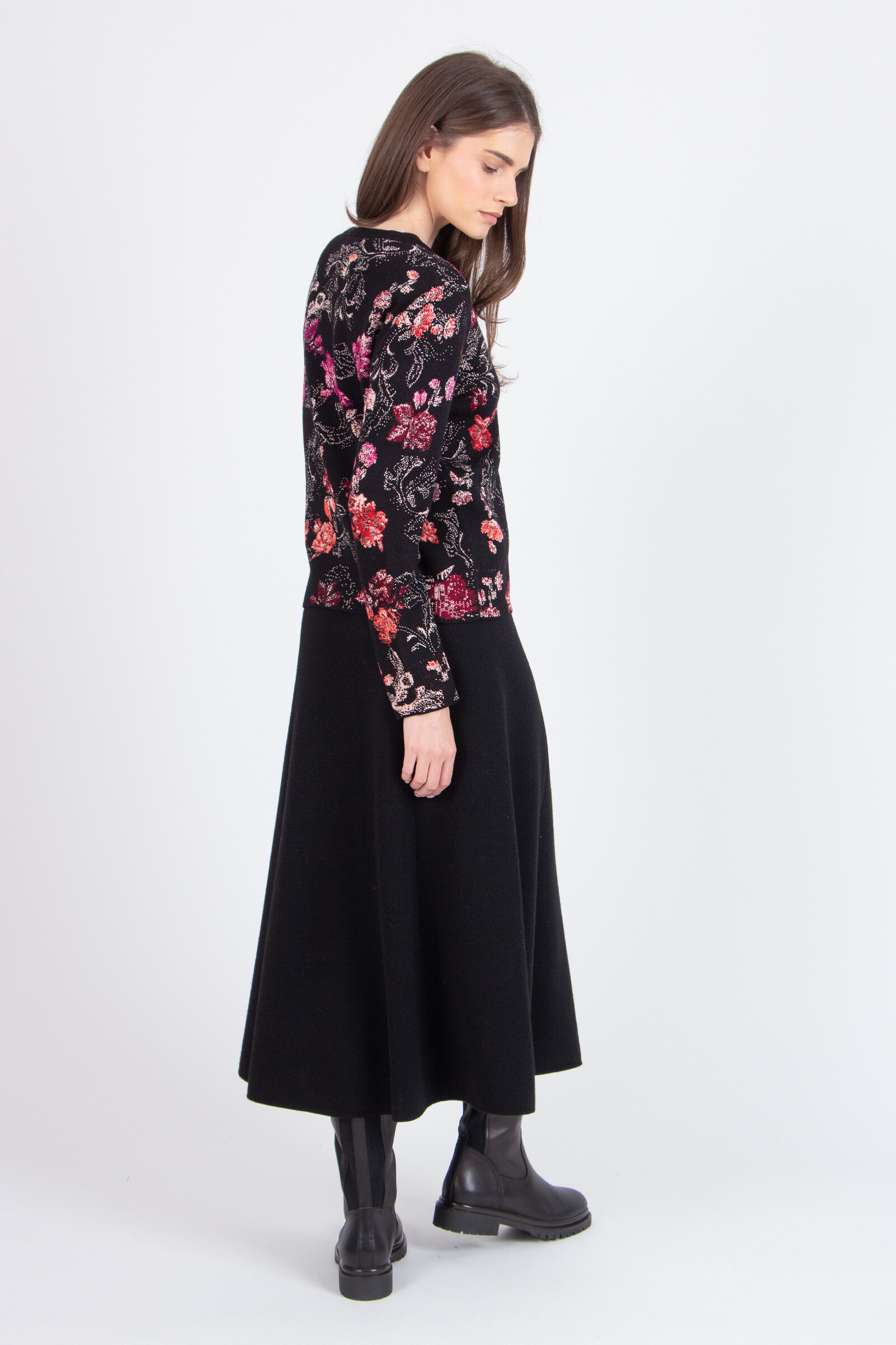 IVKO  Woman IVKO - Jacquard Cardigan Furnishing Florals Pattern Chocolate Black | Magic IVKO Cardigan in Wool & Viscose