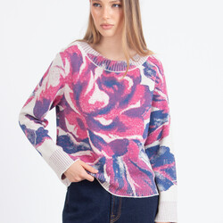 Pull Ivko En Viscose Imprimé Rouge - Motif Ornement Fleuri - Taille Normale - Neuf Avec Étiquettes
