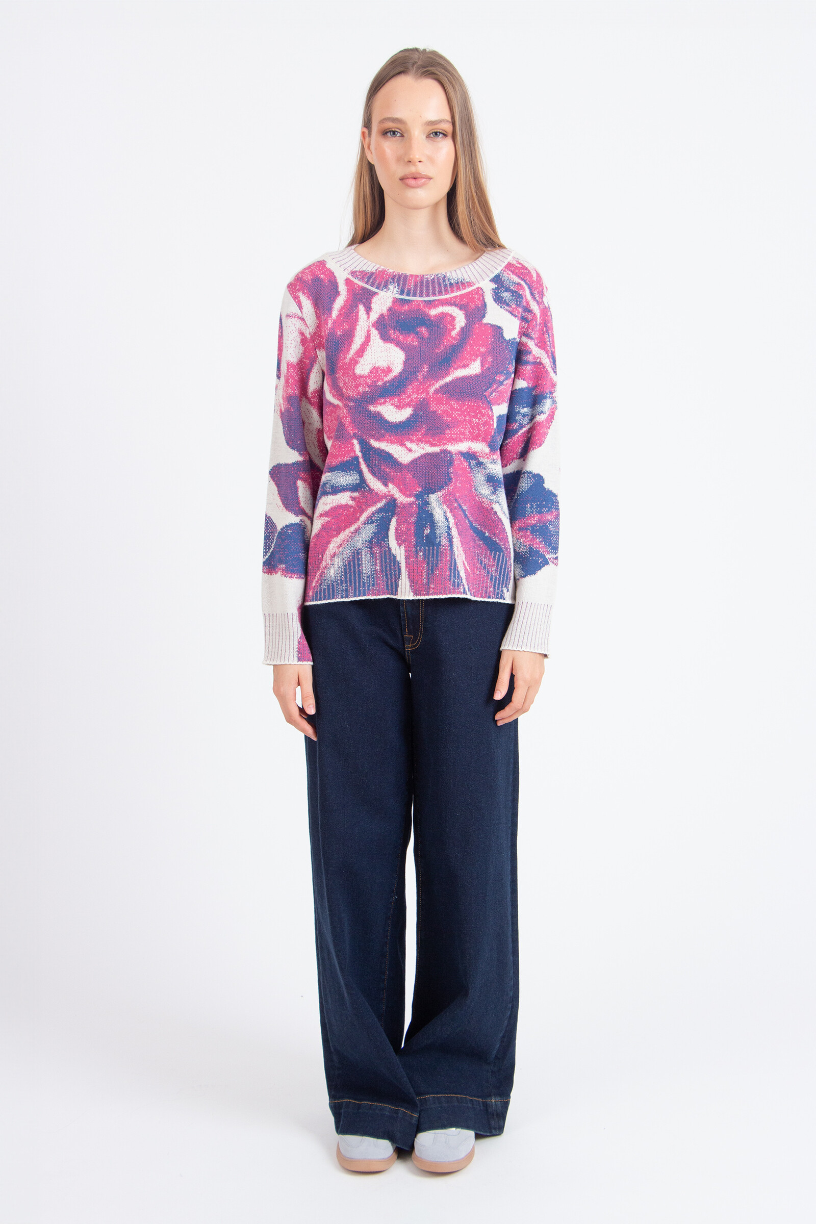 IVKO  Woman IVKO - O-Neck Pullover Furnishing Florals Pattern Off-White | Fascinerende IVKO Trui met Bloemenpatroon