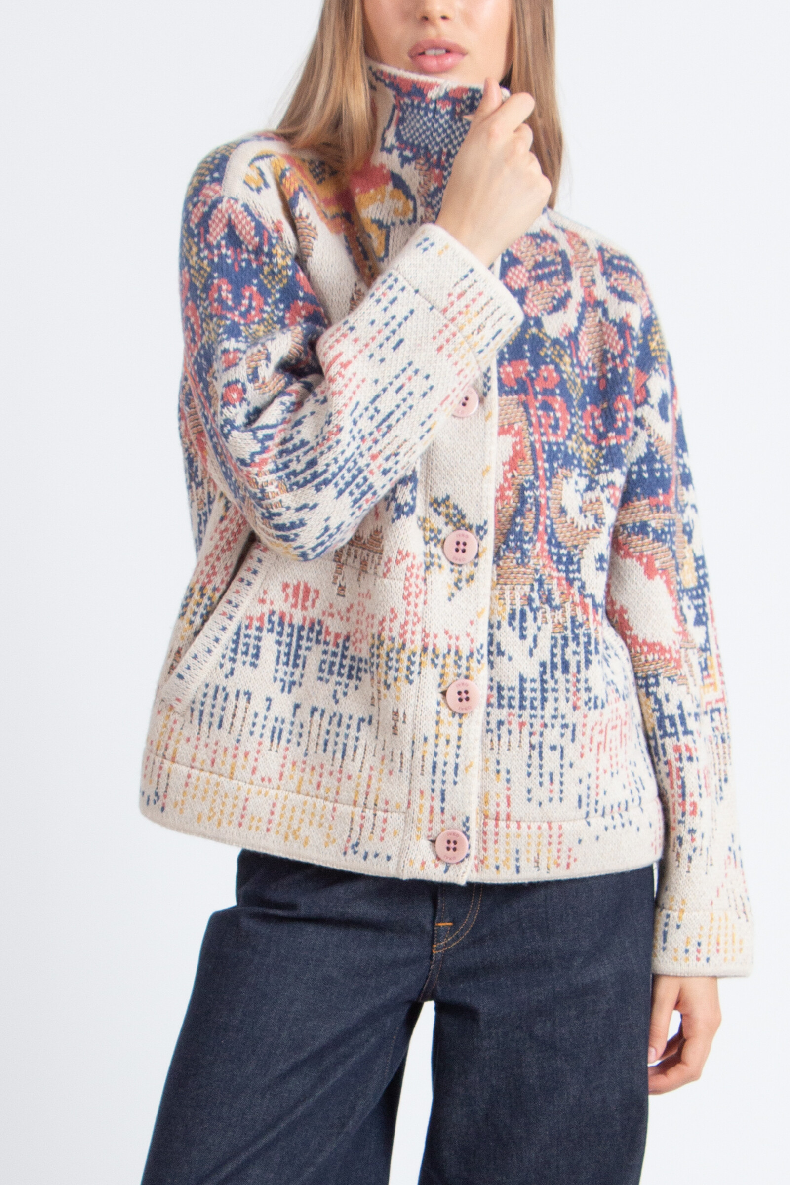 IVKO  Woman IVKO - Jacquard Roll-Neck Jacket Kilim Pattern Off-White | Ungefütterte Cremeweiße IVKO Jacke aus Wollmischung