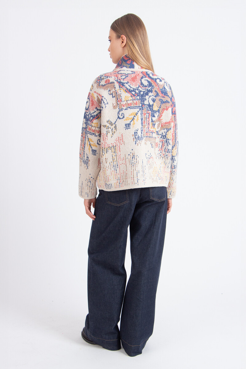 IVKO - Jacquard Roll-Neck Jacket Kilim Pattern Off-White | Ungefütterte Cremeweiße IVKO Jacke aus Wollmischung