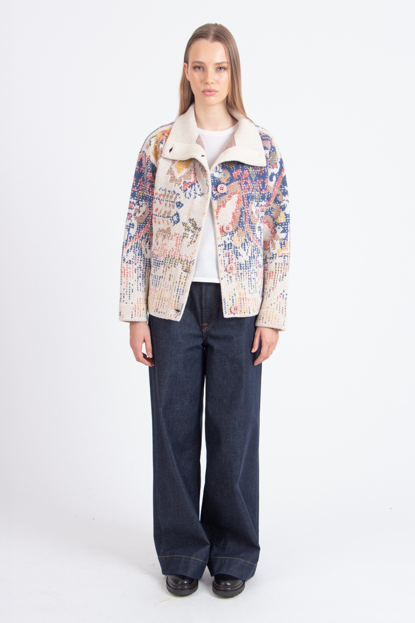 IVKO  Woman IVKO - Jacquard Roll-Neck Jacket Kilim Pattern Off-White | Ungefütterte Cremeweiße IVKO Jacke aus Wollmischung