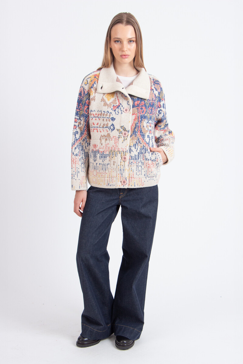 IVKO - Jacquard Roll-Neck Jacket Kilim Pattern Off-White | Ungefütterte Cremeweiße IVKO Jacke aus Wollmischung