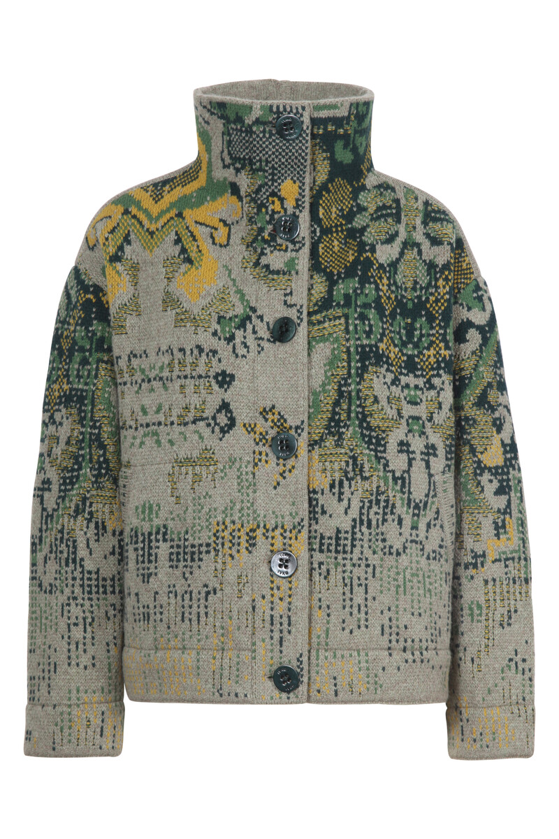 IVKO - Jacquard Roll-Neck Jacket Kilim Pattern Salvia | Ongevoerd Groen IVKO Jasje Wolmix