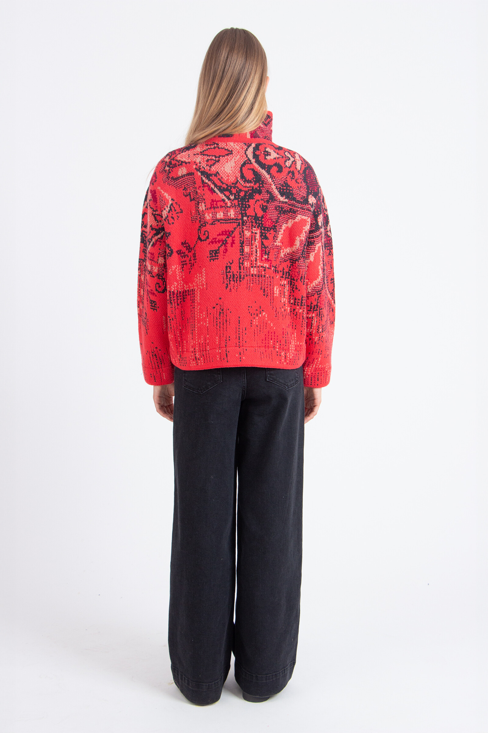 IVKO  Woman IVKO - Jacquard Roll-Neck Jacket Kilim Pattern Coral | Ungefütterte Korallenrote IVKO Jacke aus Wollmischung