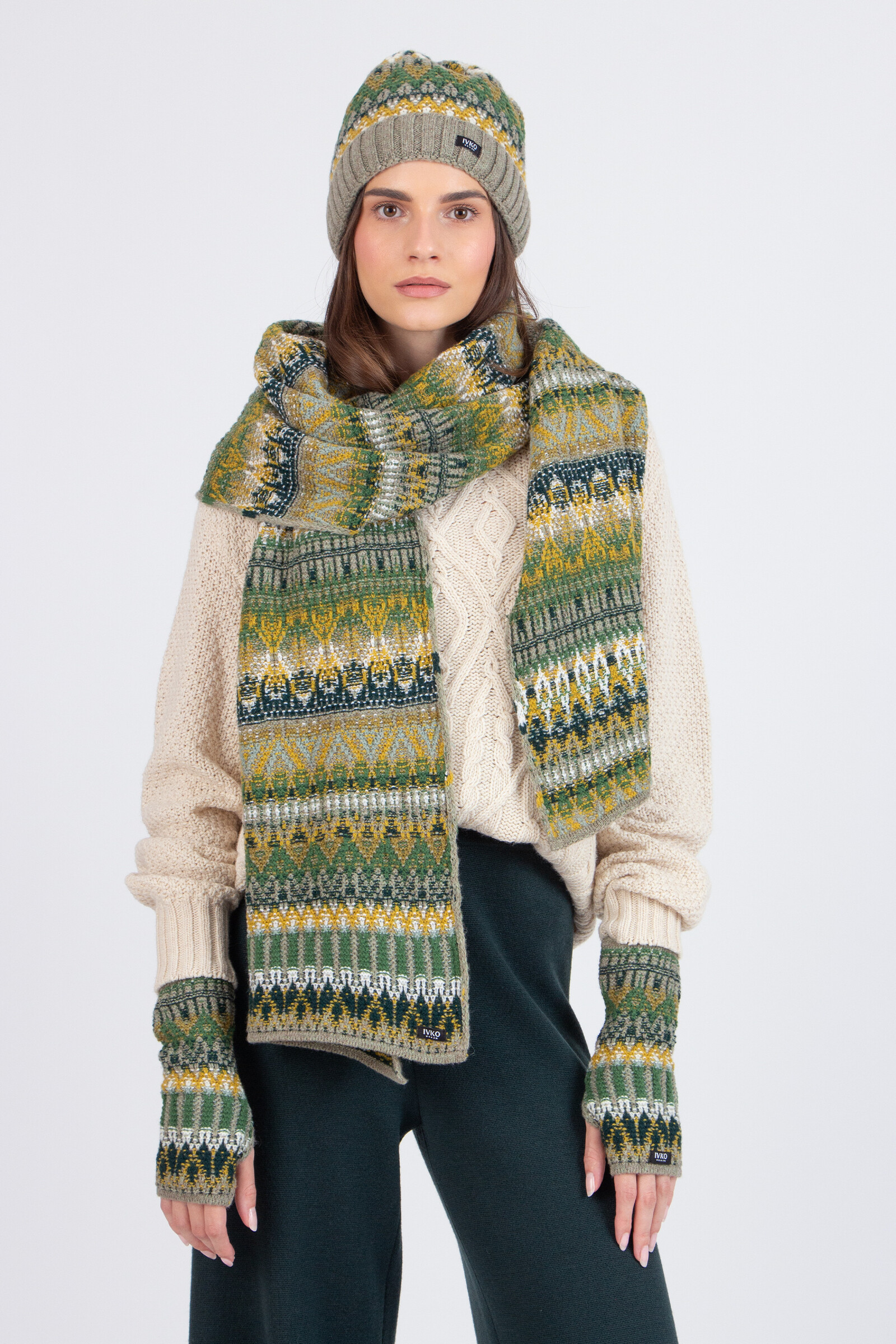 IVKO  Woman IVKO - Scarf Re-Dandy Pattern Salvia | Écharpe Élégante en Laine Verte