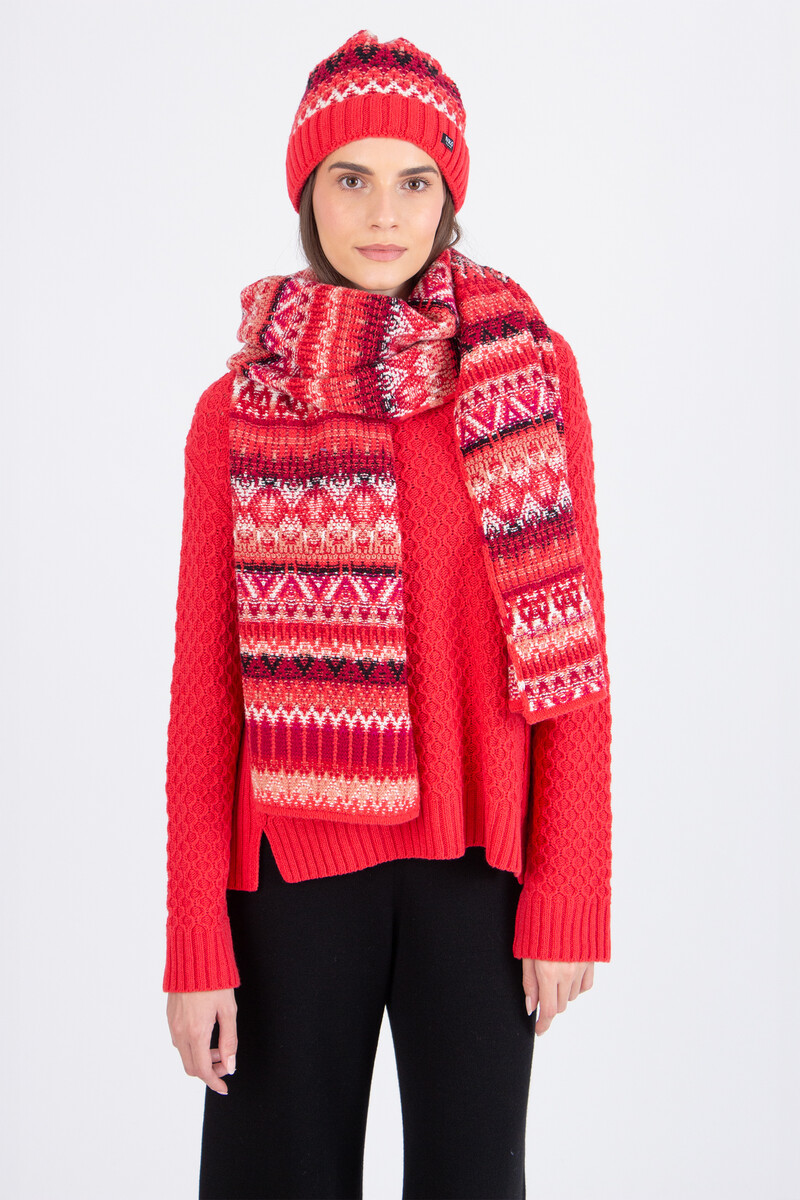 IVKO - Scarf Re-Dandy Pattern Coral | Elegante Koraalrode Wollen Sjaal