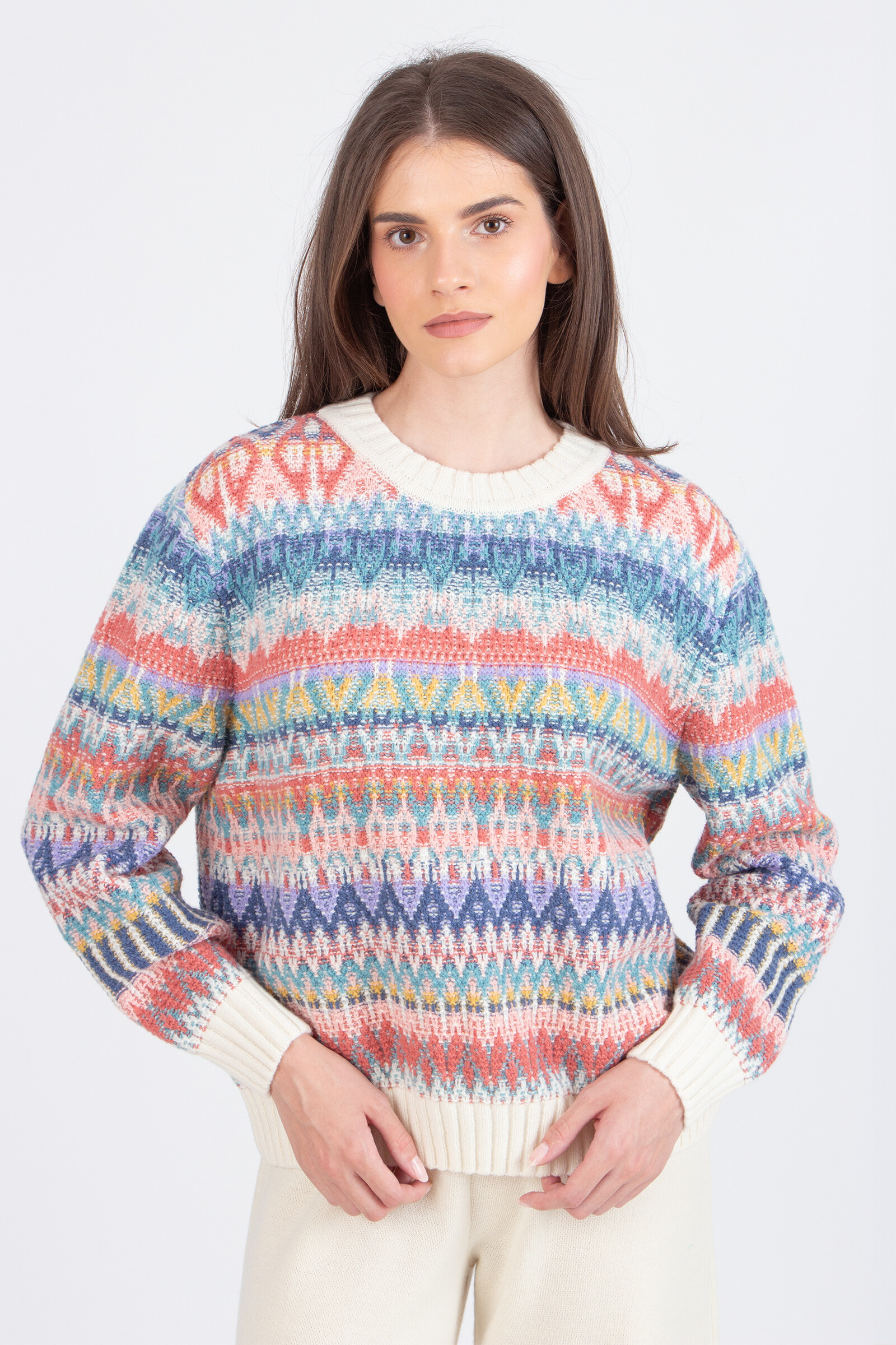 IVKO  Woman IVKO - O-Neck Pullover Re-Dandy Pattern Off-White | Warmer und Farbenfroher IVKO Pullover