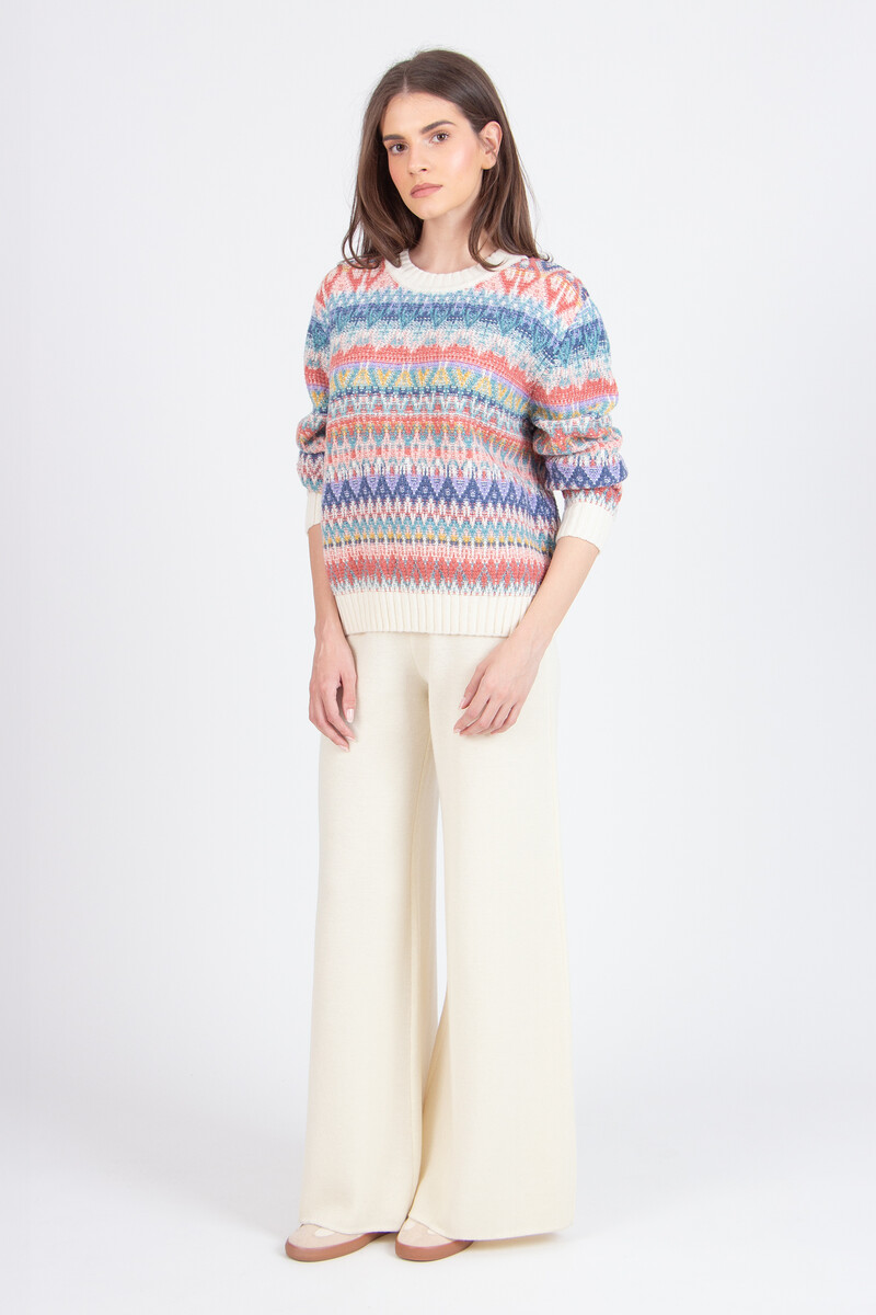 IVKO - O-Neck Pullover Re-Dandy Pattern Off-White | Warmer und Farbenfroher IVKO Pullover
