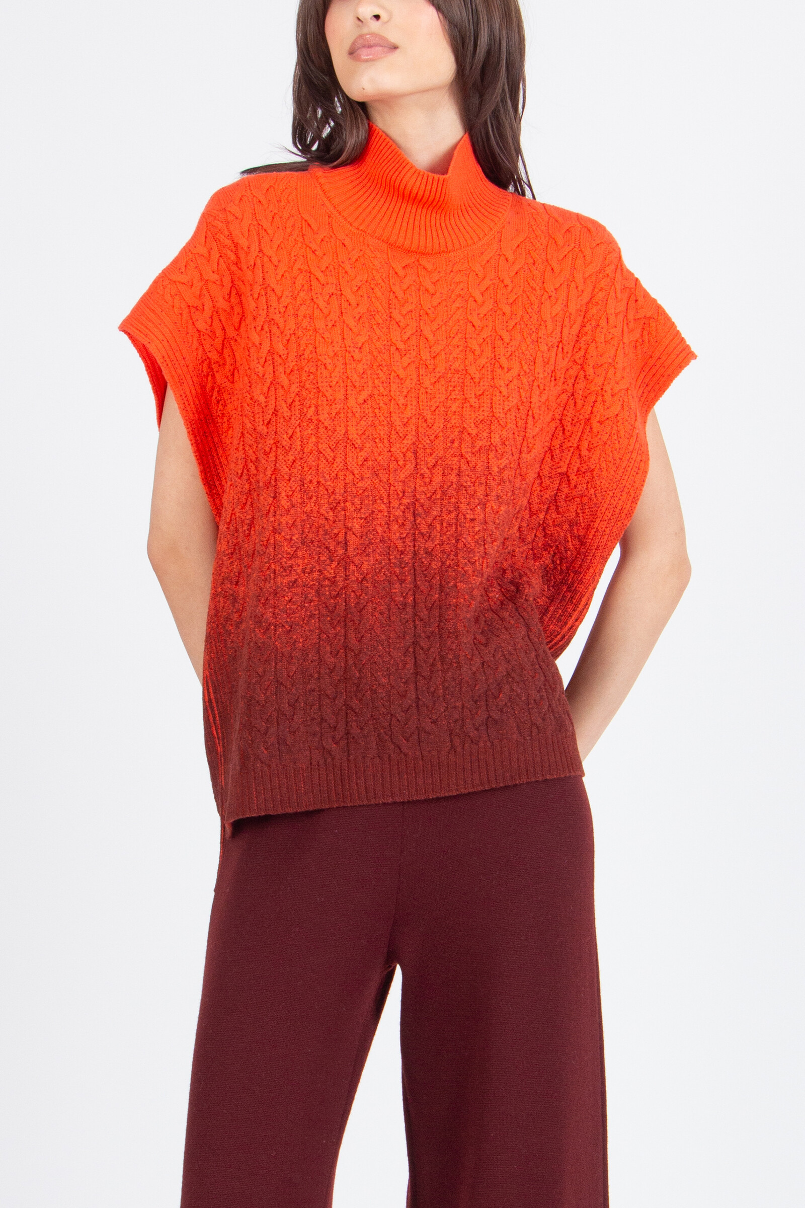 IVKO  Woman IVKO - Roll-Neck Printed Sleeveless Pullover Murmurations Pattern Cinnabar | Exceptioneel Mooie IVKO Trui