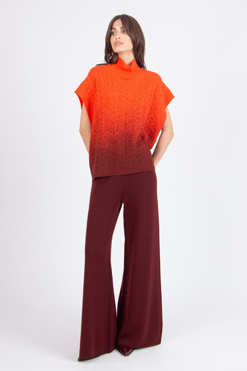 IVKO - Roll-Neck Printed Sleeveless Pullover Murmurations Pattern Cinnabar | Exceptioneel Mooie IVKO Trui