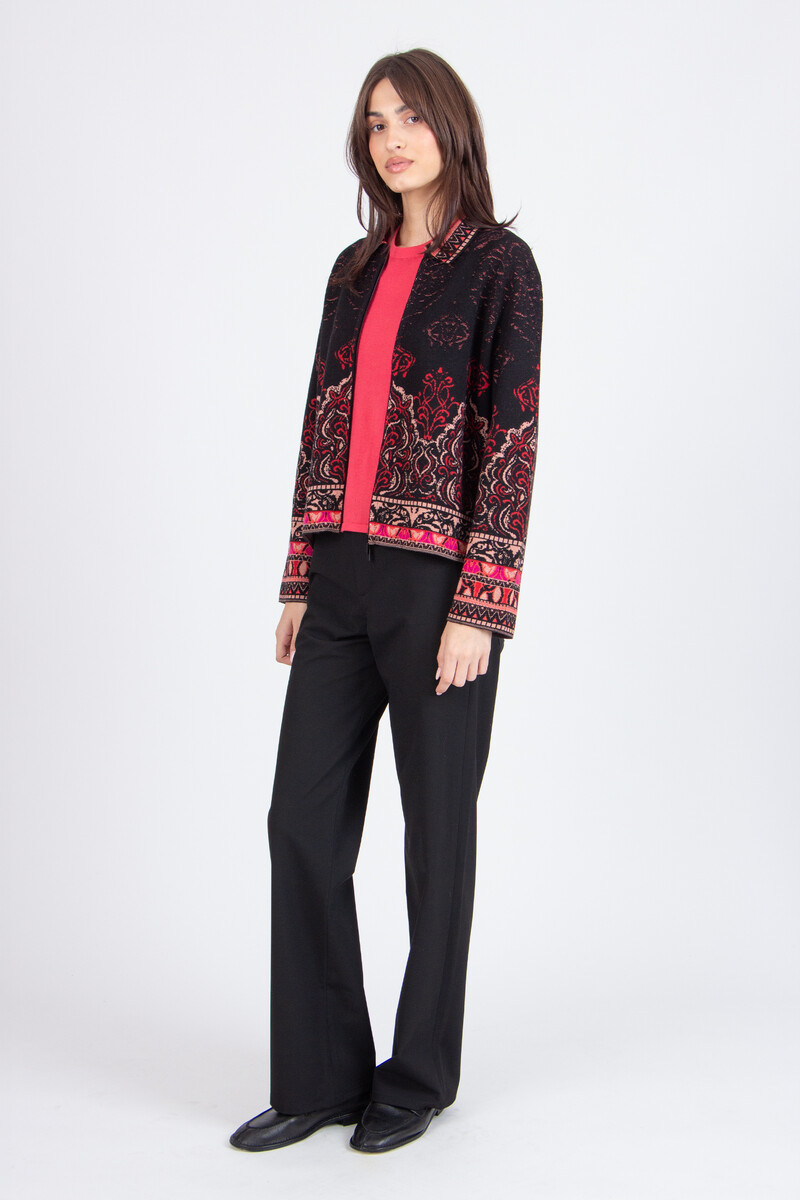 IVKO - Jacquard Jacket Ornament Pattern Chocolate Black| Uitzonderlijk Mooi IVKO Jasje van 100% Wol