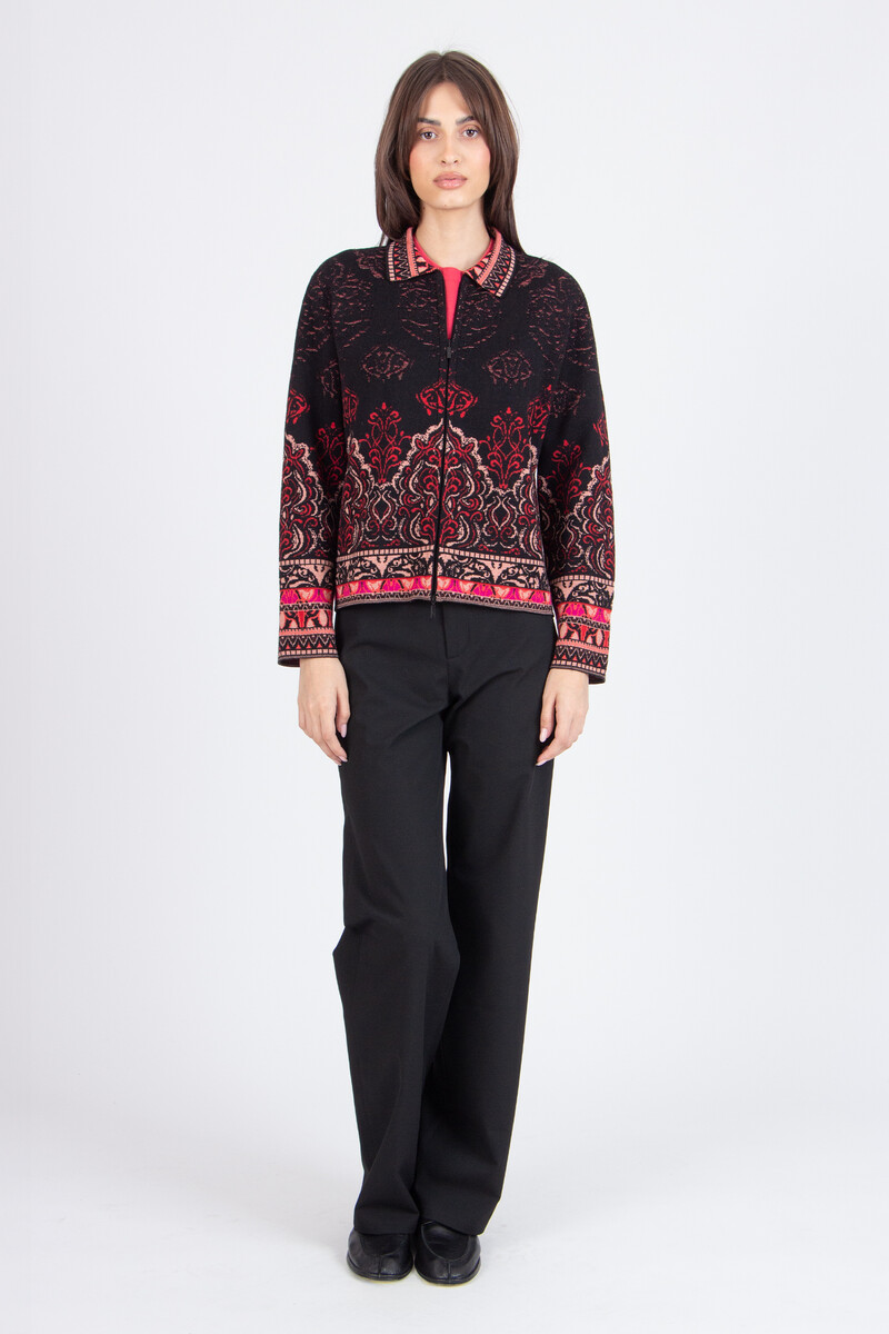 IVKO - Jacquard Jacket Ornament Pattern Chocolate Black| Uitzonderlijk Mooi IVKO Jasje van 100% Wol