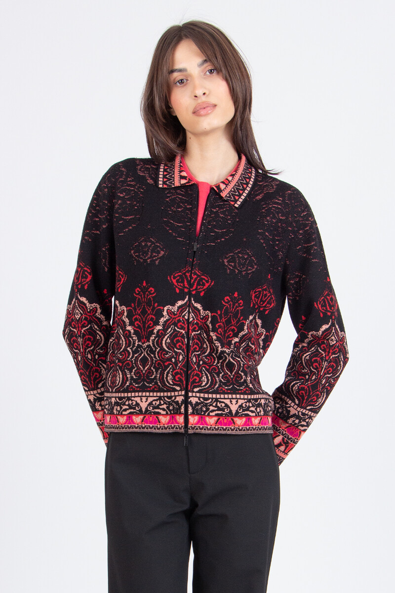 IVKO - Jacquard Jacket Ornament Pattern Chocolate Black| Uitzonderlijk Mooi IVKO Jasje van 100% Wol