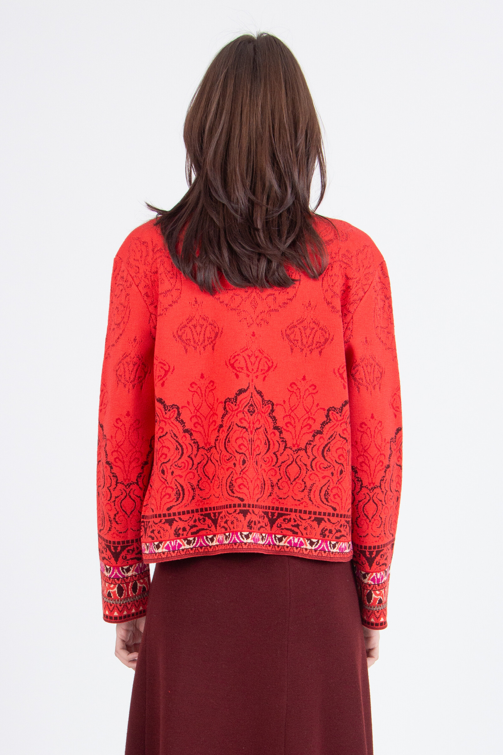 IVKO  Woman IVKO - Jacquard Jacket Ornament Pattern Coral | Außergewöhnlich Schöne IVKO Jacke aus 100% Wolle