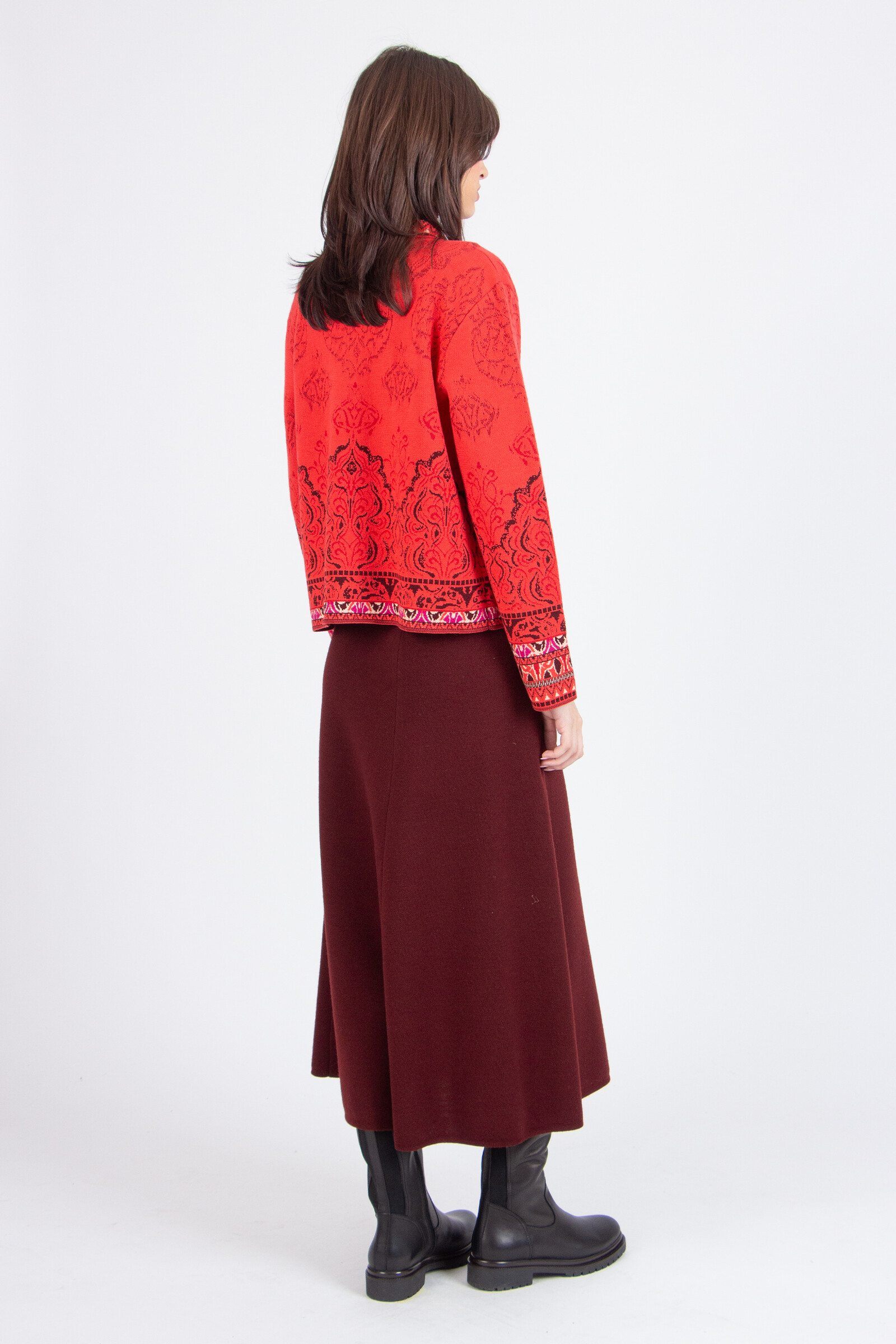 IVKO  Woman IVKO - Jacquard Jacket Ornament Pattern Coral | Außergewöhnlich Schöne IVKO Jacke aus 100% Wolle