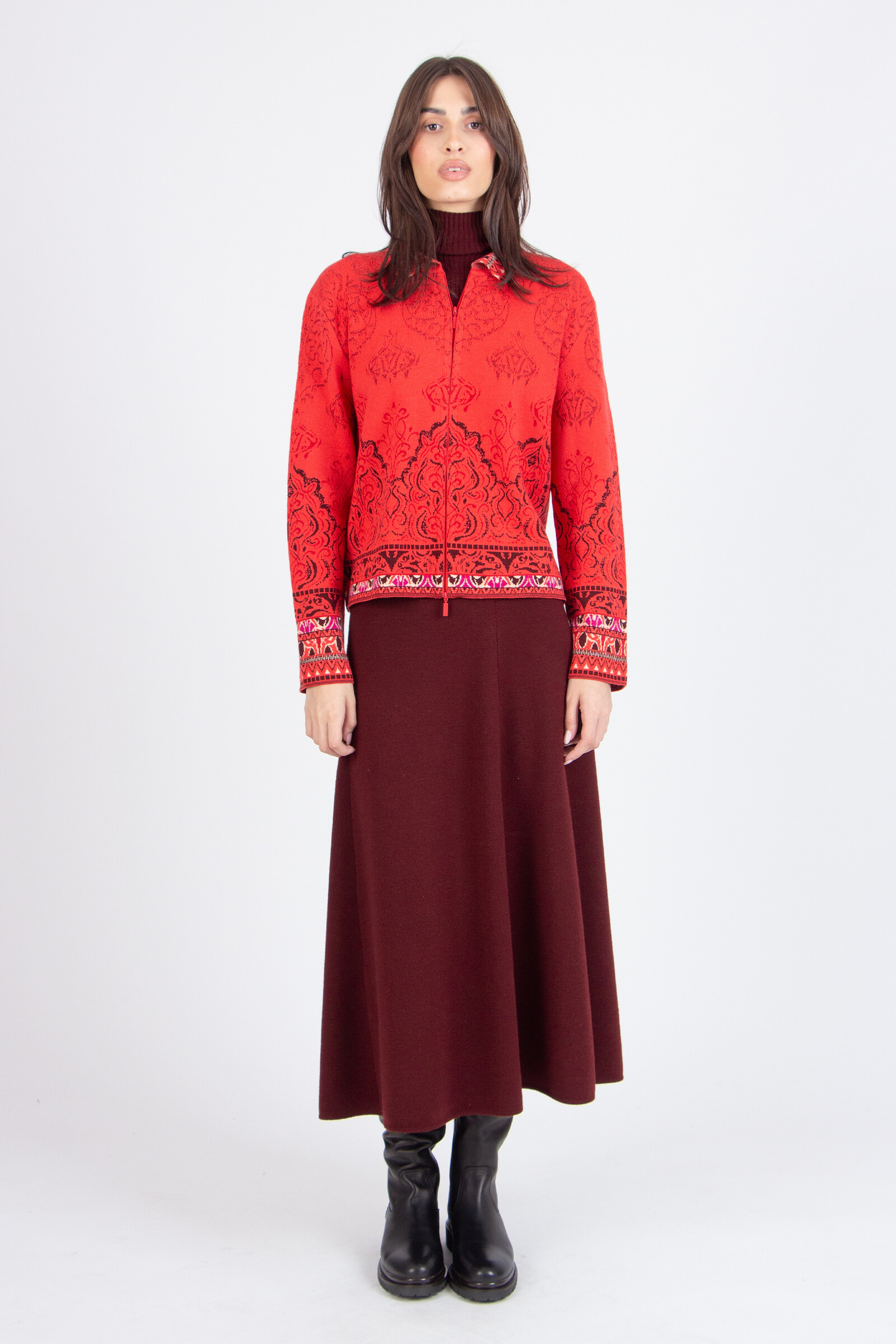 IVKO  Woman IVKO - Jacquard Jacket Ornament Pattern Coral | Außergewöhnlich Schöne IVKO Jacke aus 100% Wolle