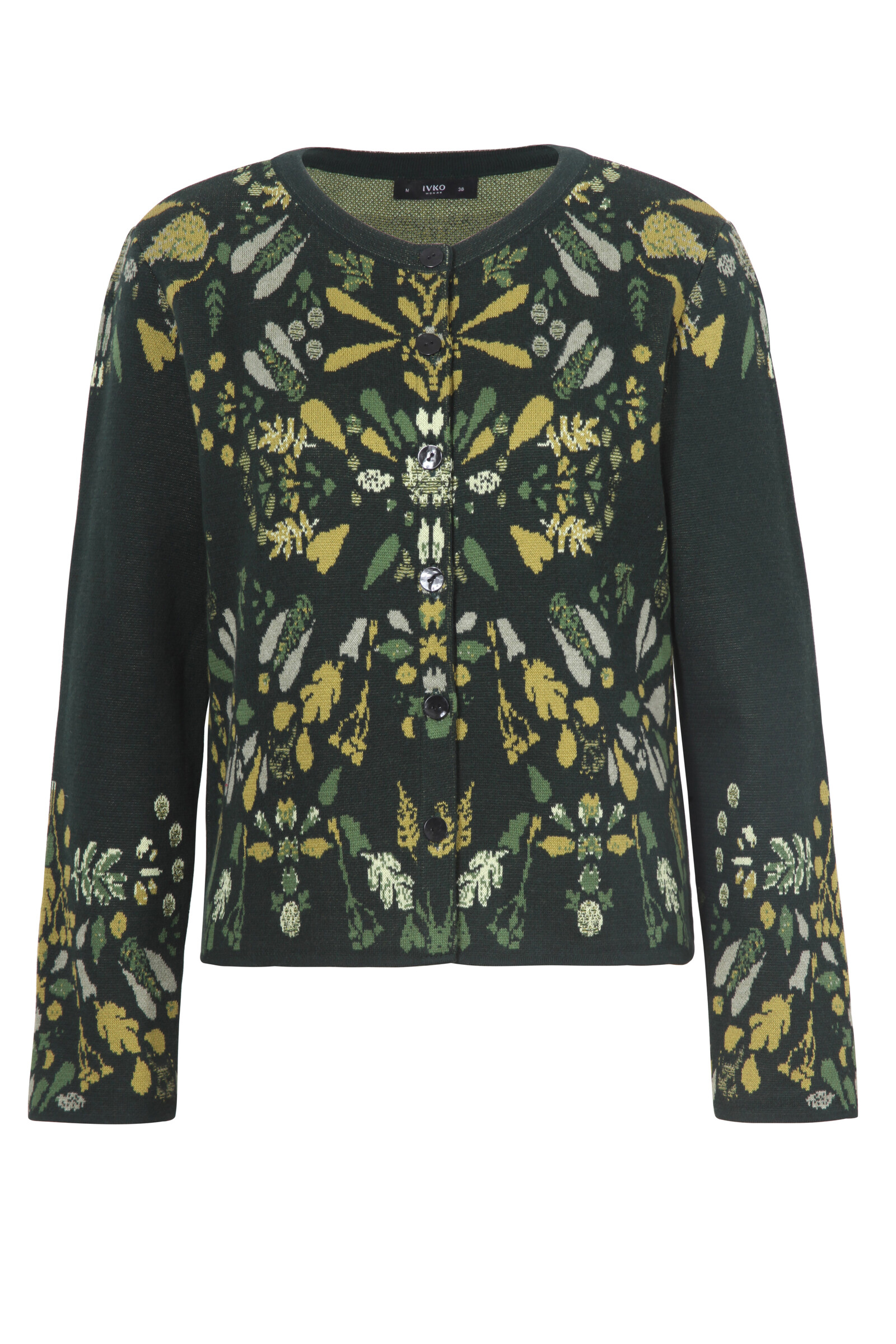 IVKO  Woman IVKO - O-Neck Cardigan Plantopia Pattern Forest | Women’s Green Cotton Floral Knit