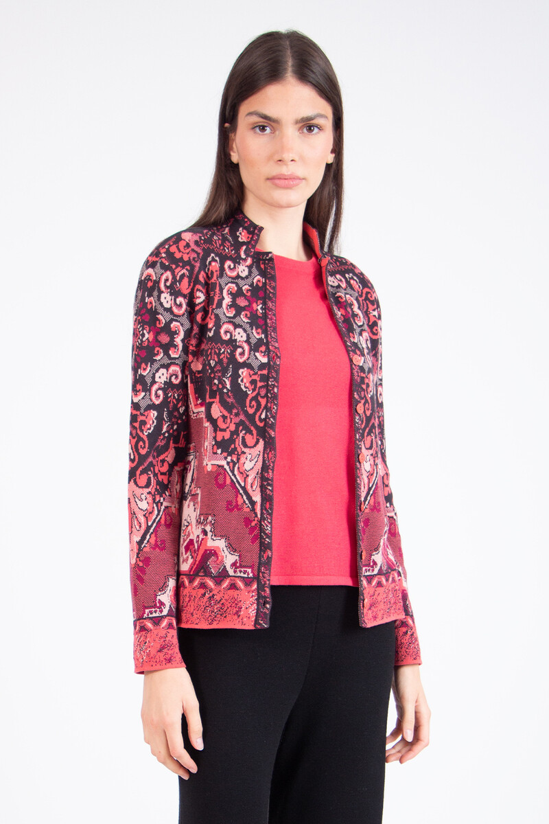 IVKO - Jacquard Cardigan Kilim Pattern Coral | Attraktive IVKO Strickjacke aus Baumwolle