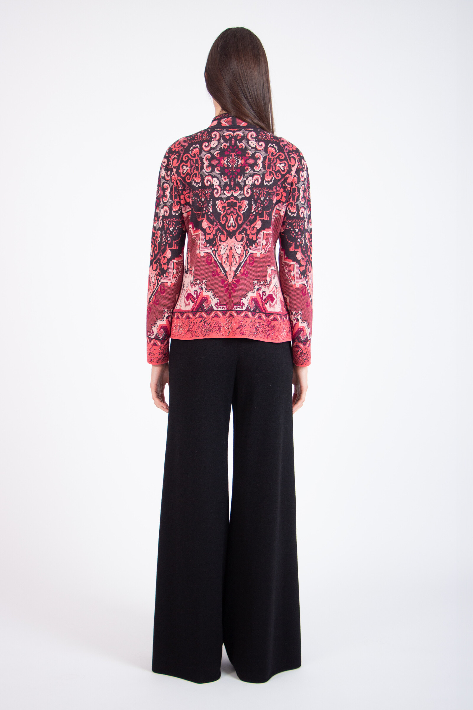 IVKO  Woman IVKO - Jacquard Cardigan Kilim Pattern Coral | Attraktive IVKO Strickjacke aus Baumwolle