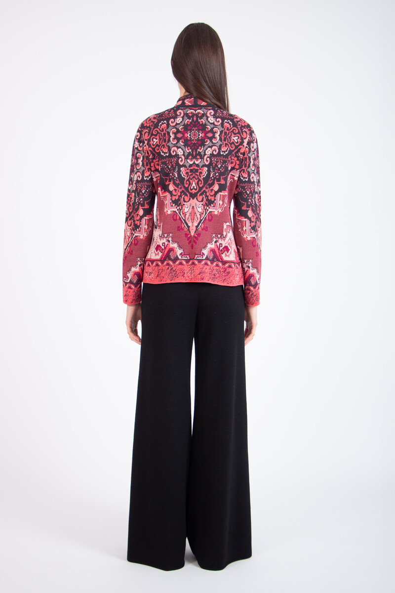 IVKO - Jacquard Cardigan Kilim Pattern Coral | Attraktive IVKO Strickjacke aus Baumwolle