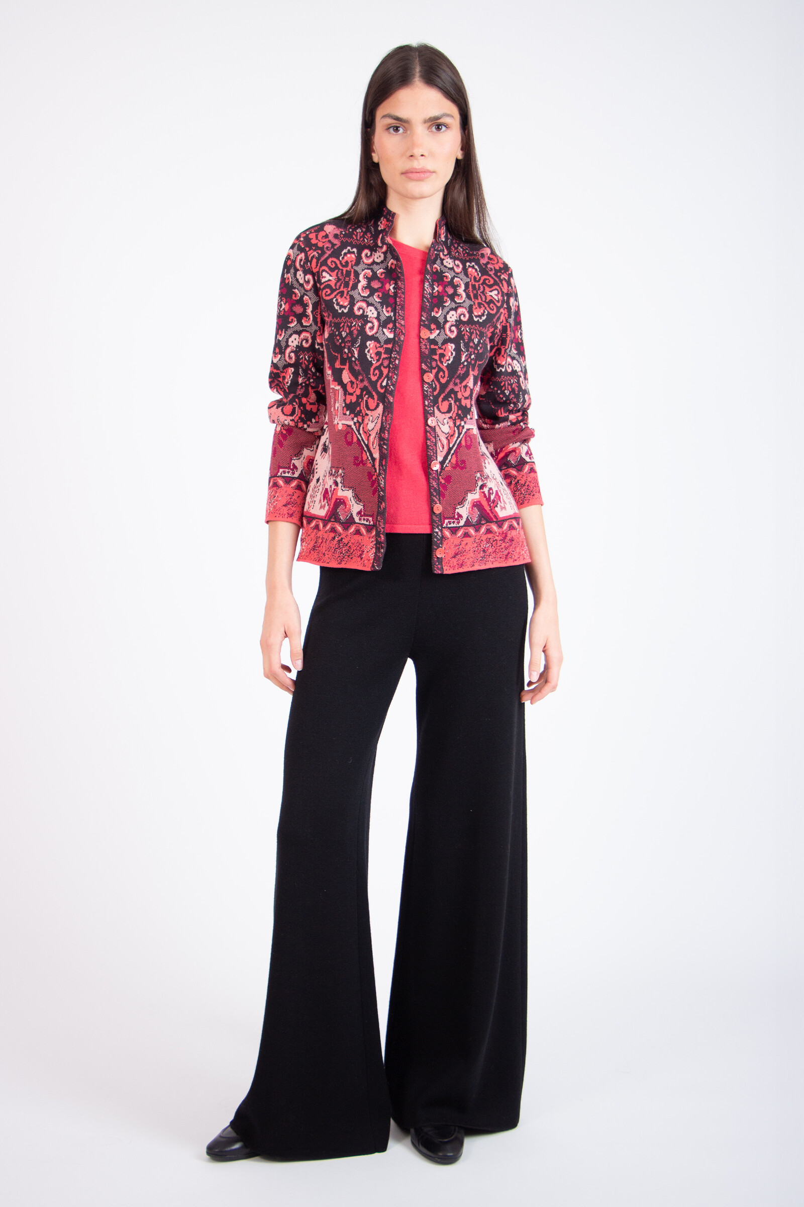 IVKO  Woman IVKO - Jacquard Cardigan Kilim Pattern Coral | Attraktive IVKO Strickjacke aus Baumwolle