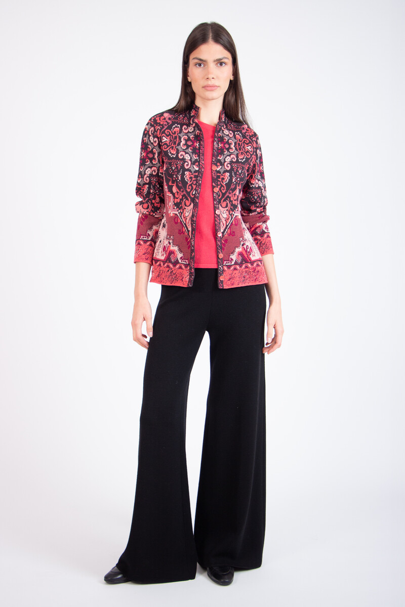 IVKO - Jacquard Cardigan Kilim Pattern Coral | Attraktive IVKO Strickjacke aus Baumwolle