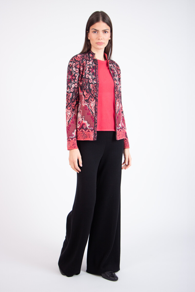 IVKO - Jacquard Cardigan Kilim Pattern Coral | Attraktive IVKO Strickjacke aus Baumwolle