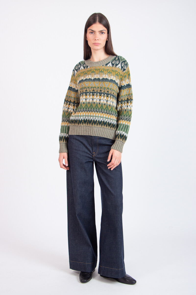 IVKO - O-Neck Pullover Re-Dandy Pattern Salvia | Warm and Adorable IVKO Sweater