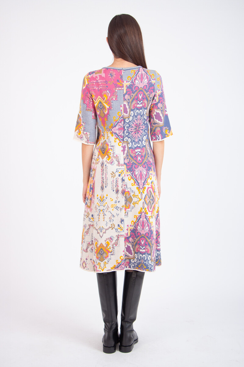 IVKO - Jacquard Dress Kilim Pattern Off-White | Gestricktes Baumwollkleid Off-White mit Reißverschluss