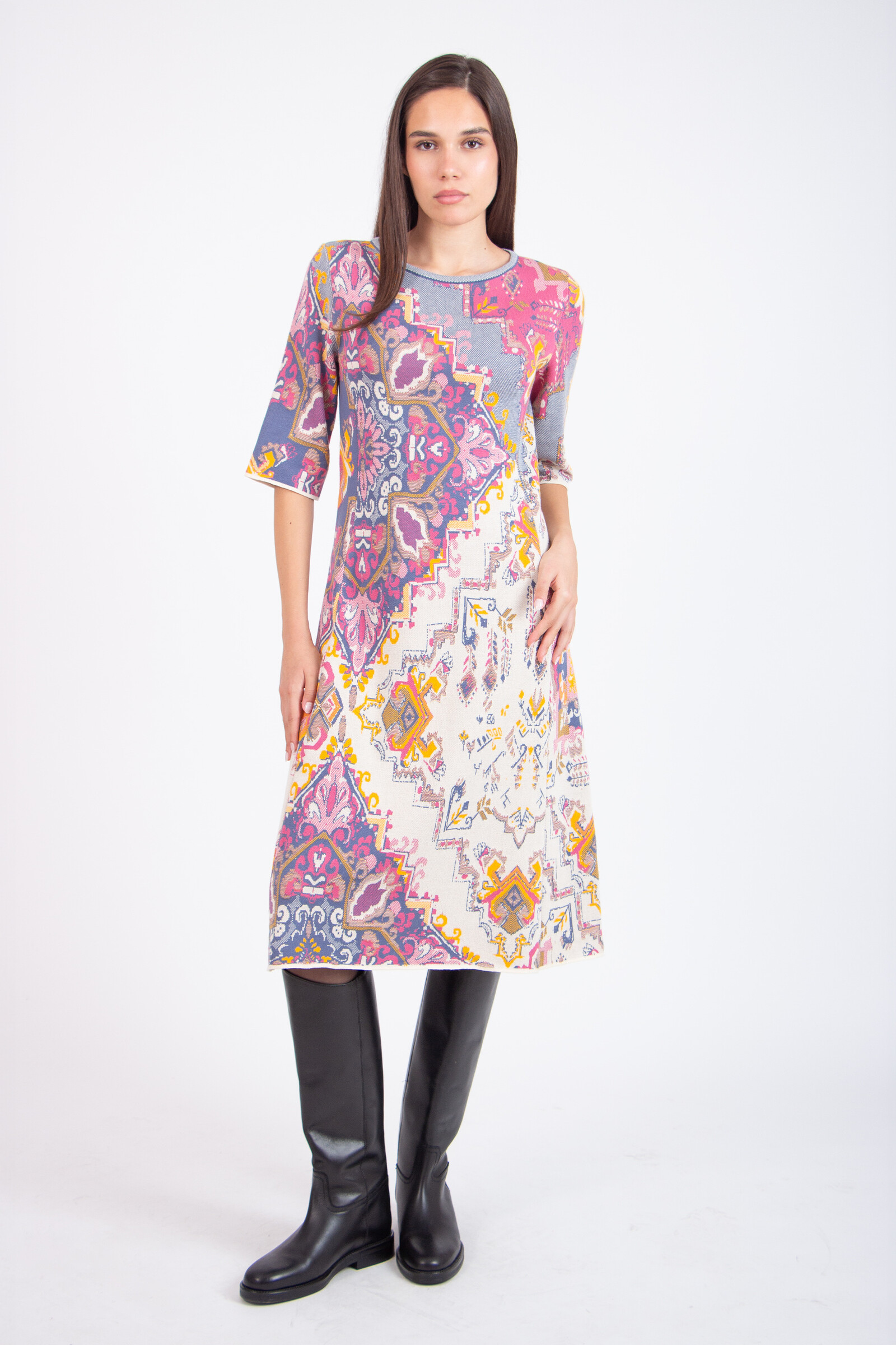 IVKO  Woman IVKO - Jacquard Dress Kilim Pattern Off-White | Gestricktes Baumwollkleid Off-White mit Reißverschluss