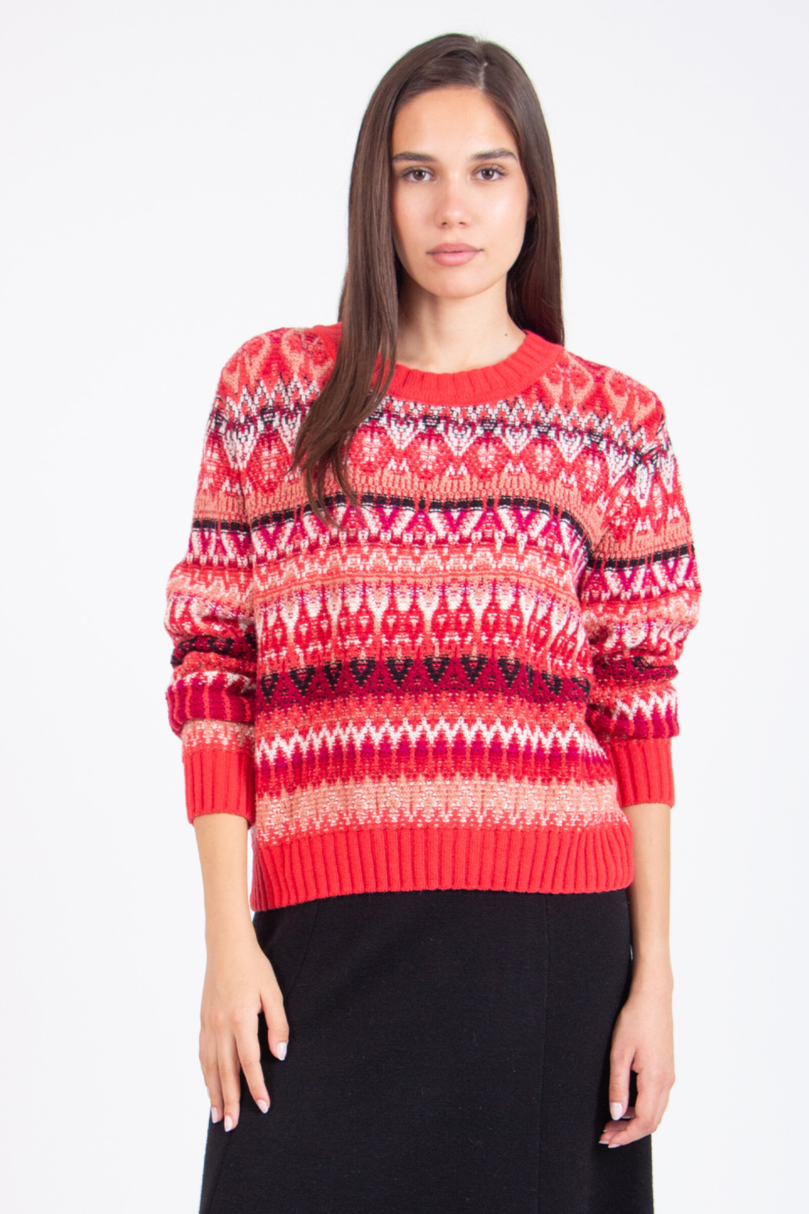 IVKO  Woman IVKO - O-Neck Pullover Re-Dandy Pattern Coral | Warmer und Markanter IVKO Pullover