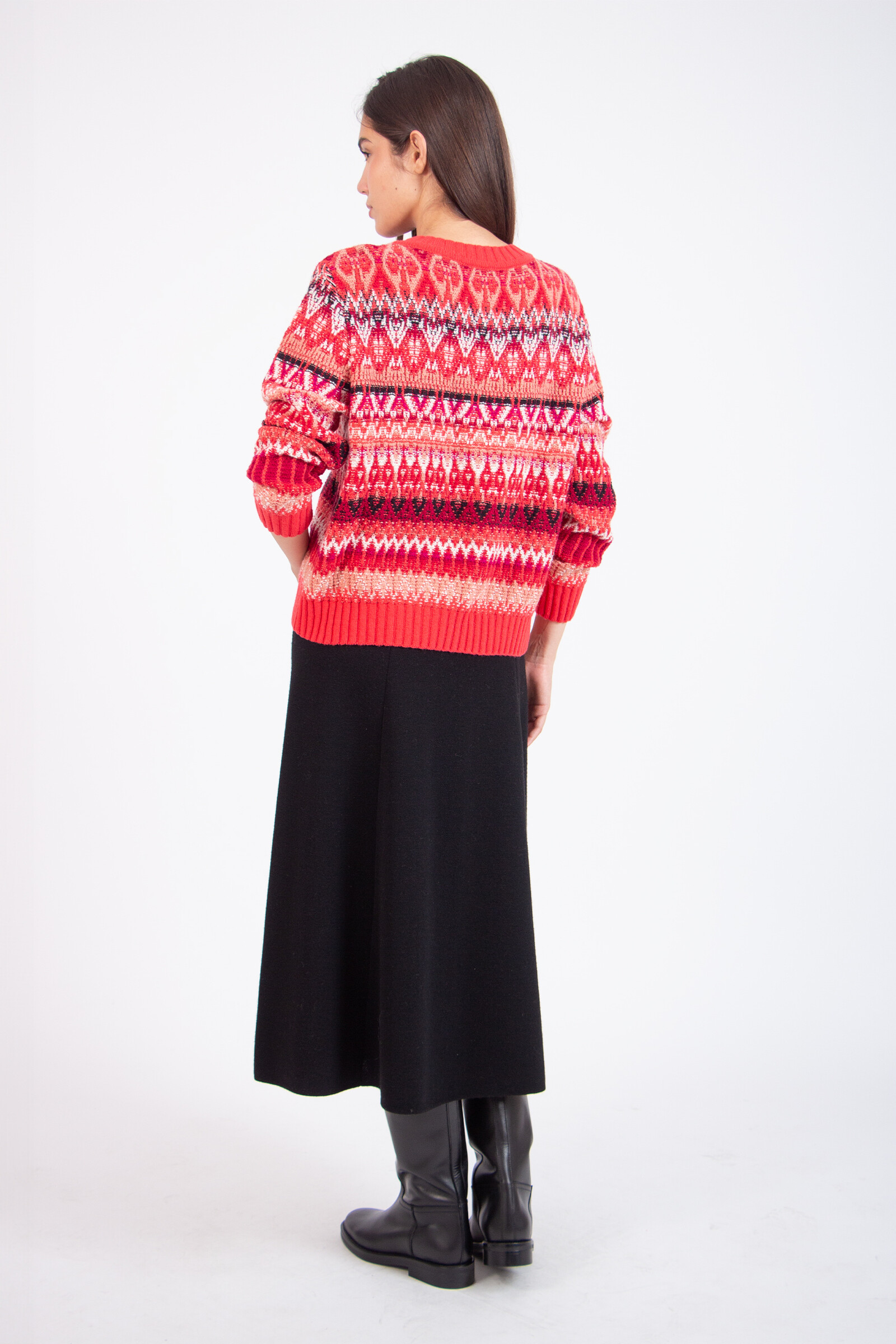 IVKO  Woman IVKO - O-Neck Pullover Re-Dandy Pattern Coral | Warmer und Markanter IVKO Pullover