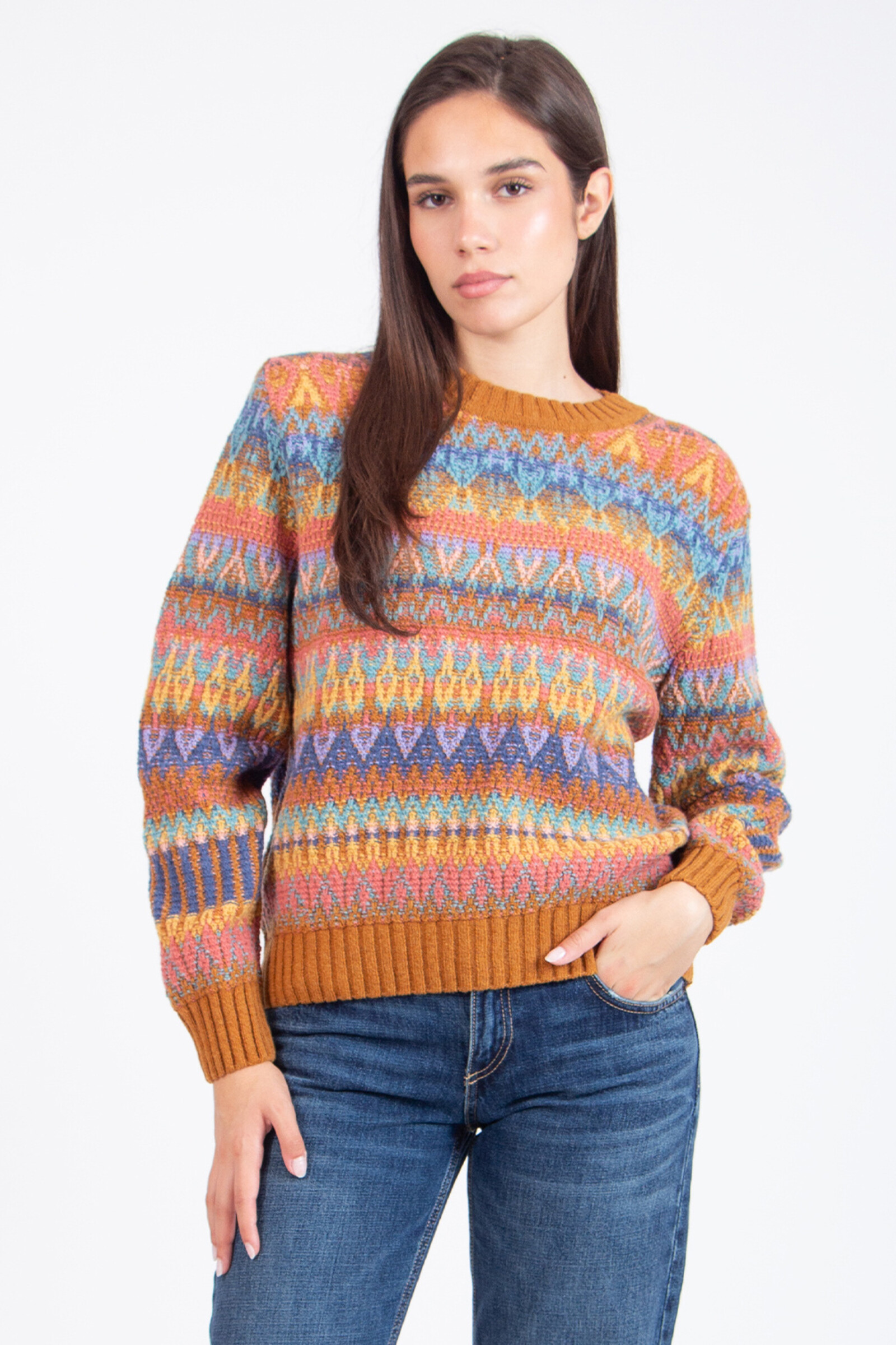 IVKO  Woman IVKO - O-Neck Pullover Re-Dandy Pattern Almond | Pull IVKO Chaud et Joyeux
