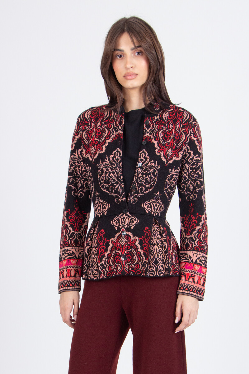 IVKO - Jacquard Cardigan Ornament Pattern Chocolate Black | Geniaal IVKO Vest van Wol met Ornamentpatroon