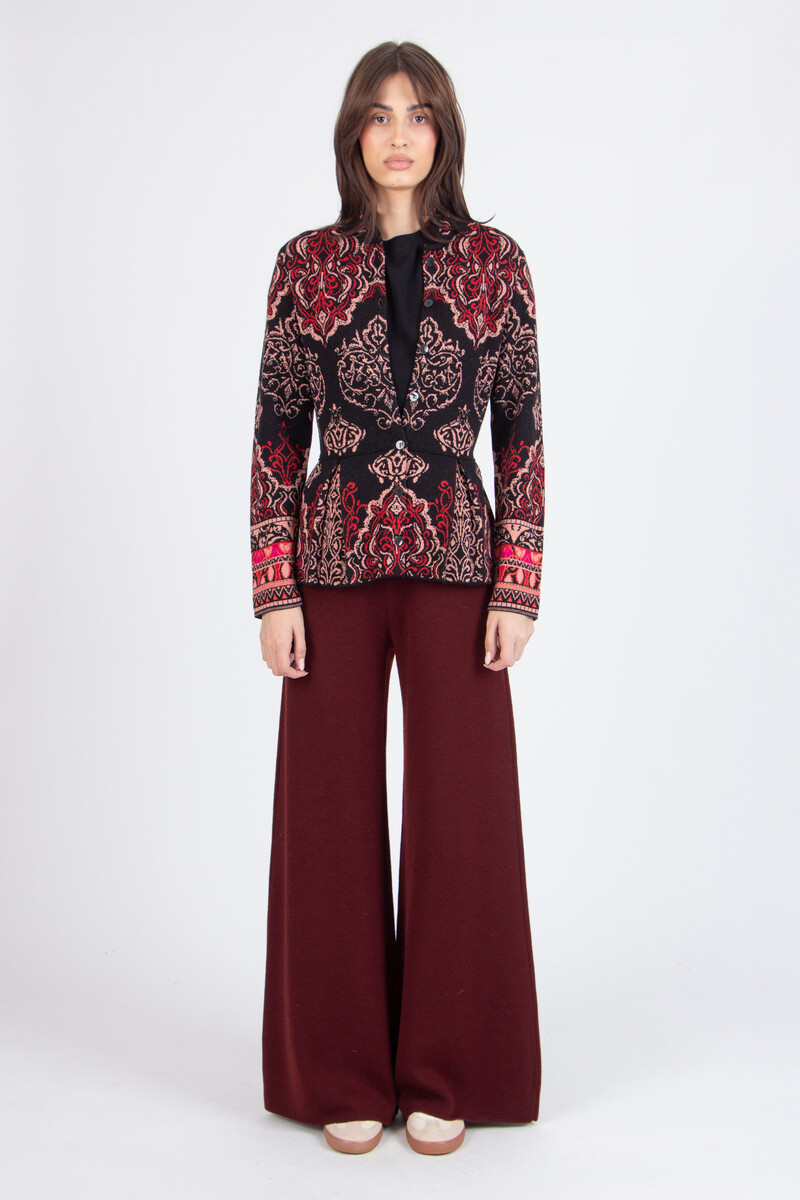 IVKO - Jacquard Cardigan Ornament Pattern Chocolate Black | Geniaal IVKO Vest van Wol met Ornamentpatroon