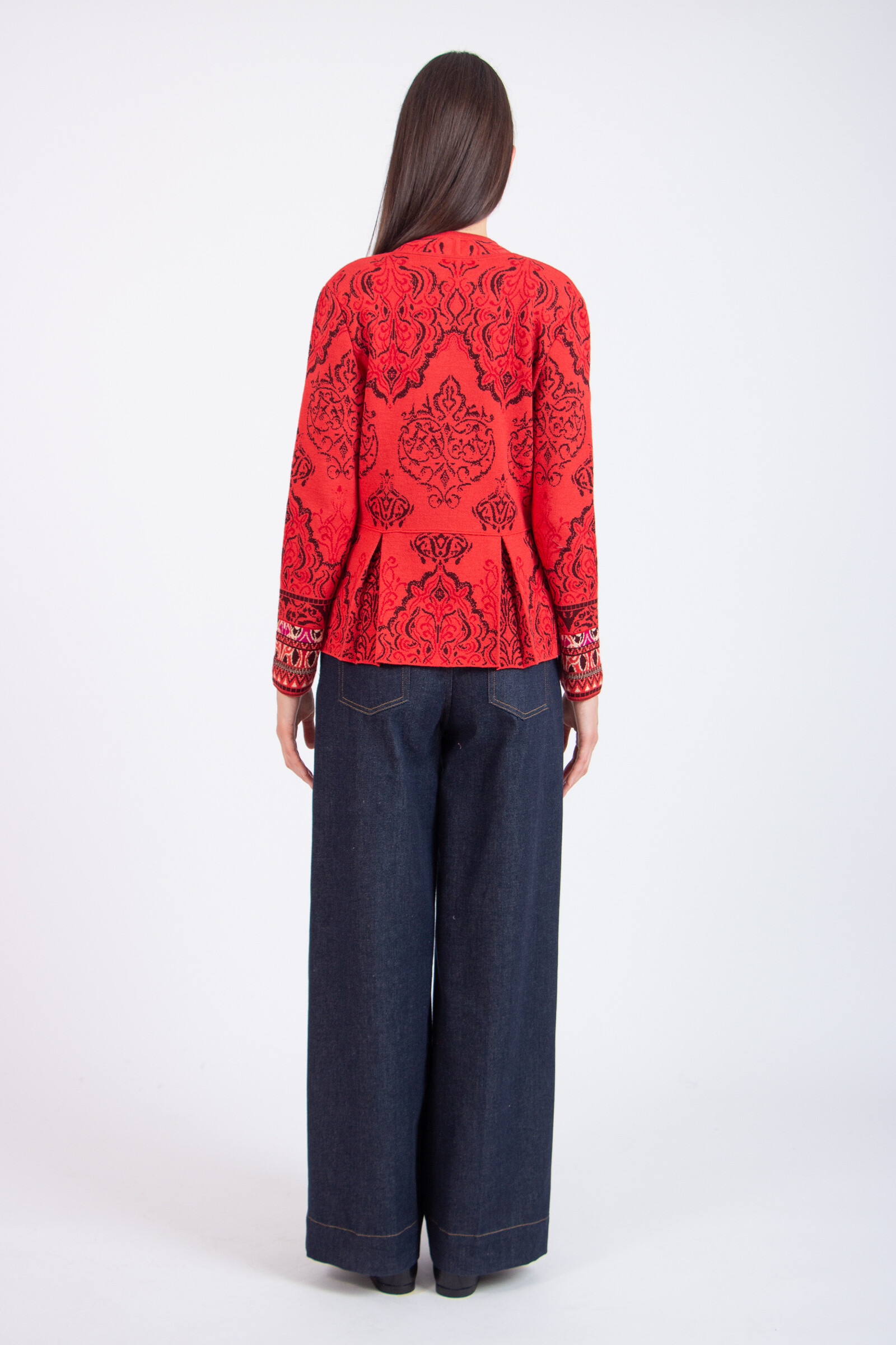 IVKO  Woman IVKO - Jacquard Cardigan Ornament Pattern Coral | Indrukwekkend IVKO Vest van Wol met Ornamentpatroon