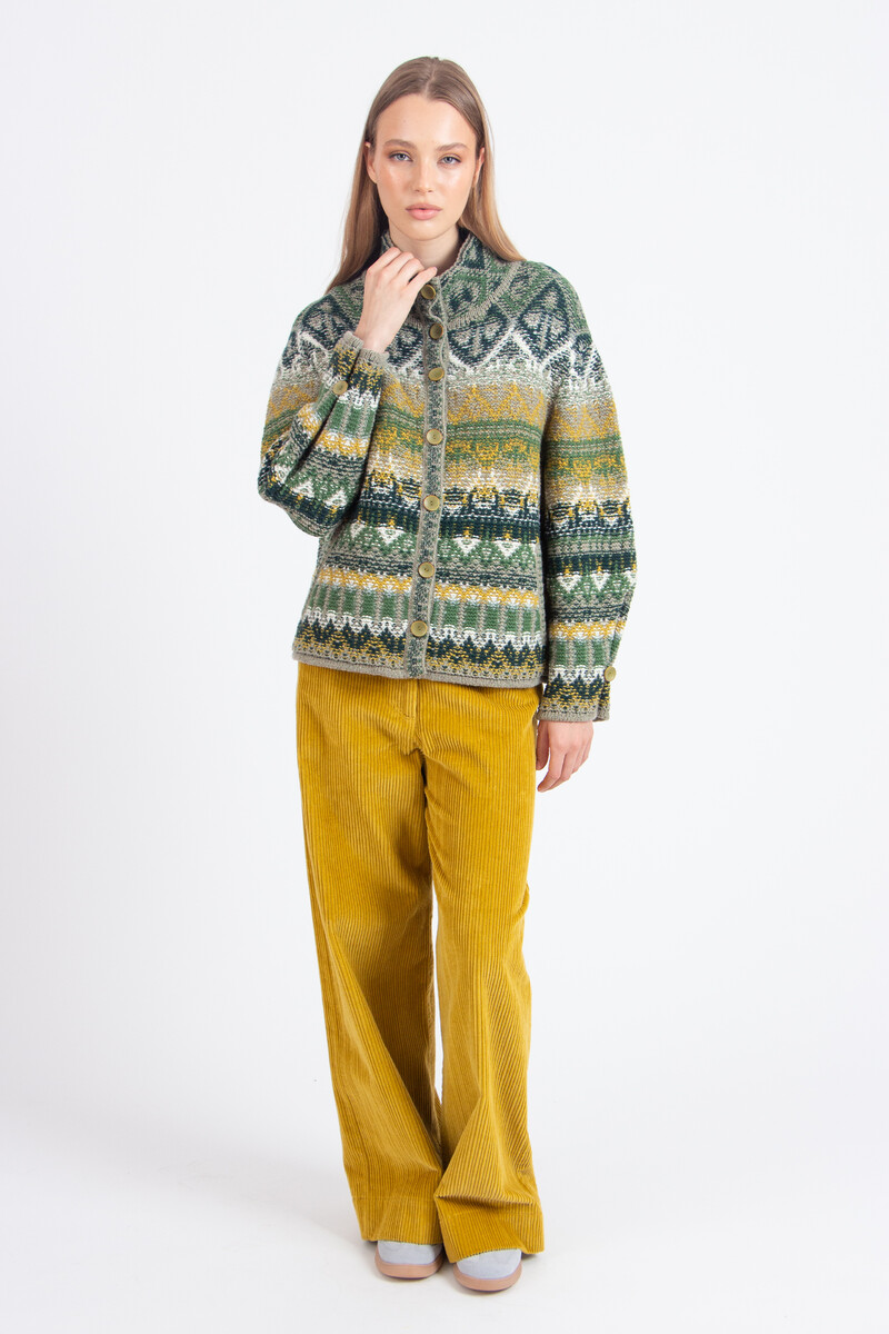 IVKO - Jacquard Roll-Neck Jacket Re-Dandy Pattern Salvia | Zu Tragen als Übergangsjacke und als Strickjacke