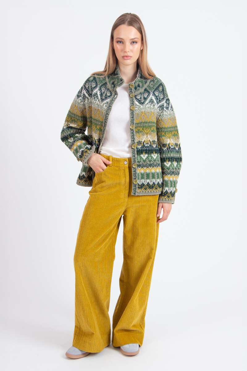 IVKO - Jacquard Roll-Neck Jacket Re-Dandy Pattern Salvia | Zu Tragen als Übergangsjacke und als Strickjacke