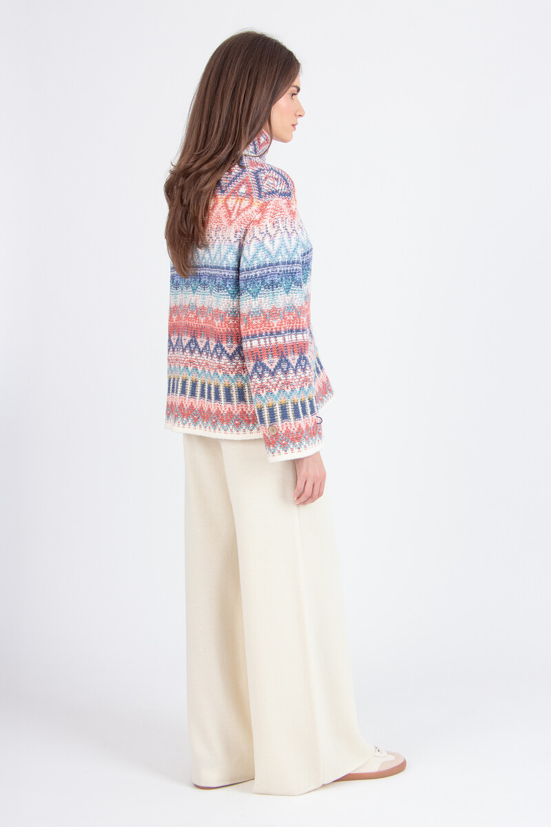 IVKO - Jacquard Roll-Neck Jacket Re-Dandy Pattern Off-White | Te Dragen als Tussenjasje en als Vest