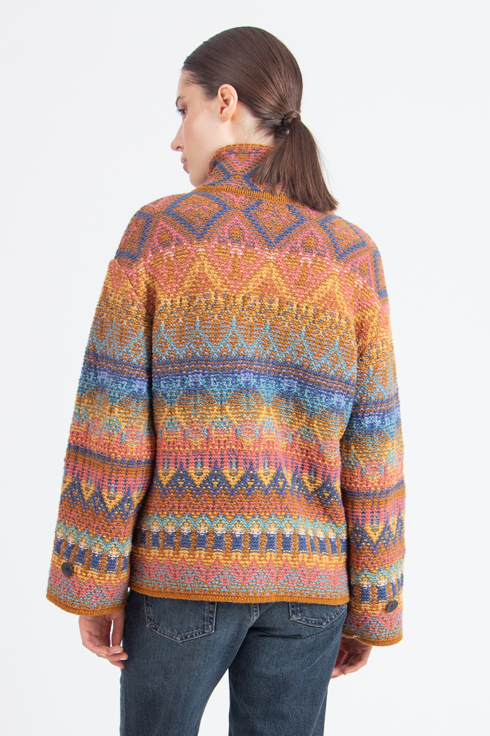 IVKO  Woman IVKO - Jacquard Roll-Neck Jacket Re-Dandy Pattern Almond | À Porter comme Veste Mi-Saison et Comme Gilet