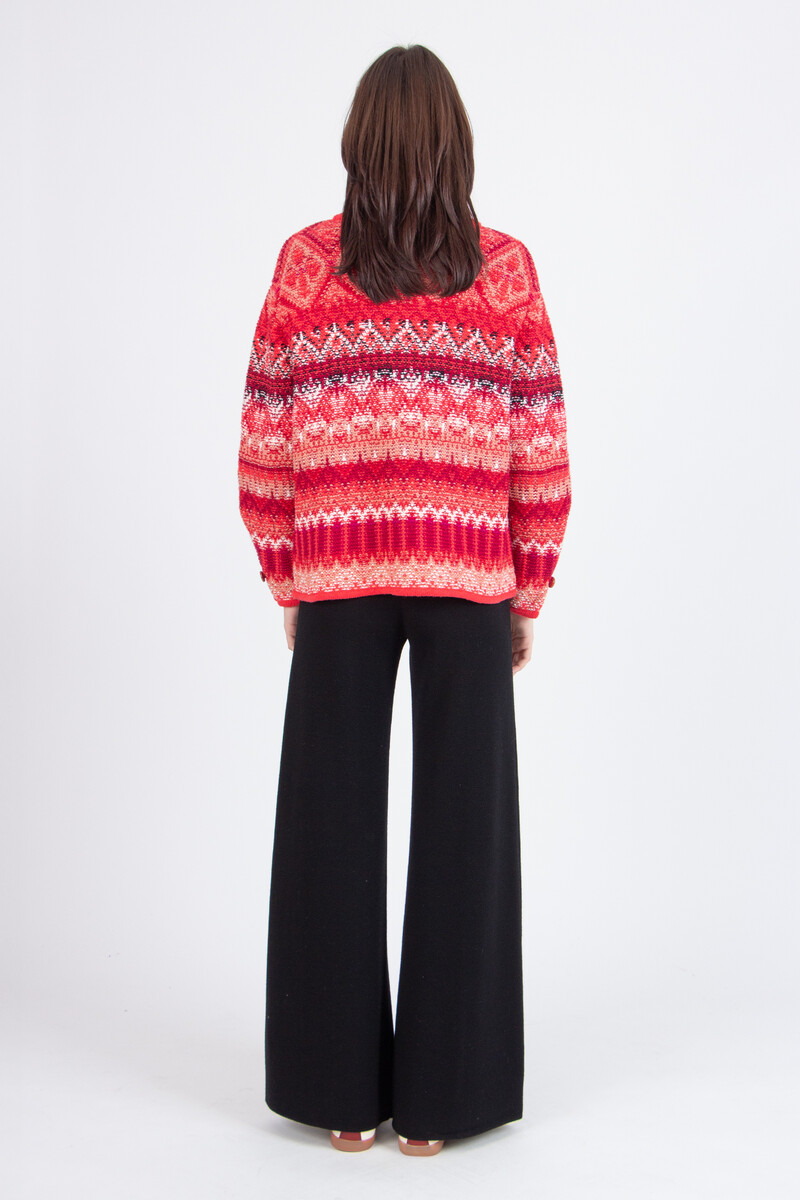 IVKO - Jacquard Roll-Neck Jacket Re-Dandy Pattern Coral | Zu Tragen als Übergangsjacke und als Strickjacke