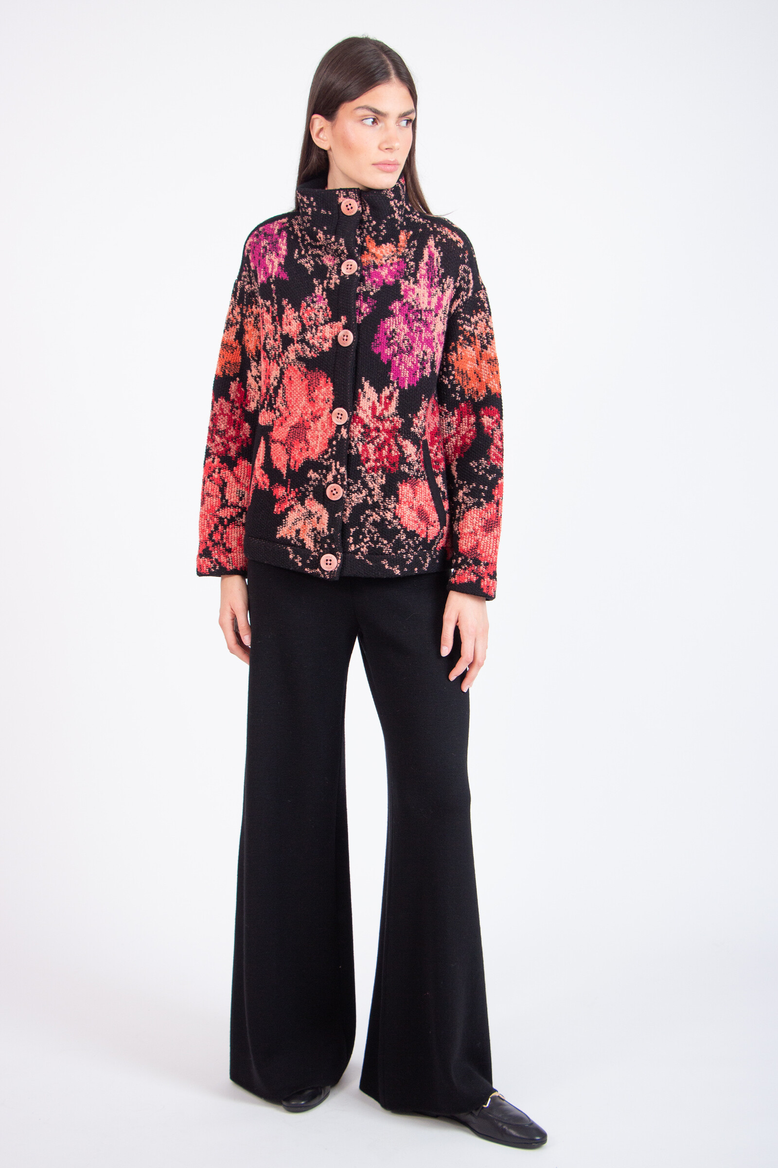 IVKO  Woman IVKO - Roll-Neck Jacket Furnishing Florals Pattern Chocolate Black | Veste IVKO Poétique pour Moments Spéciaux