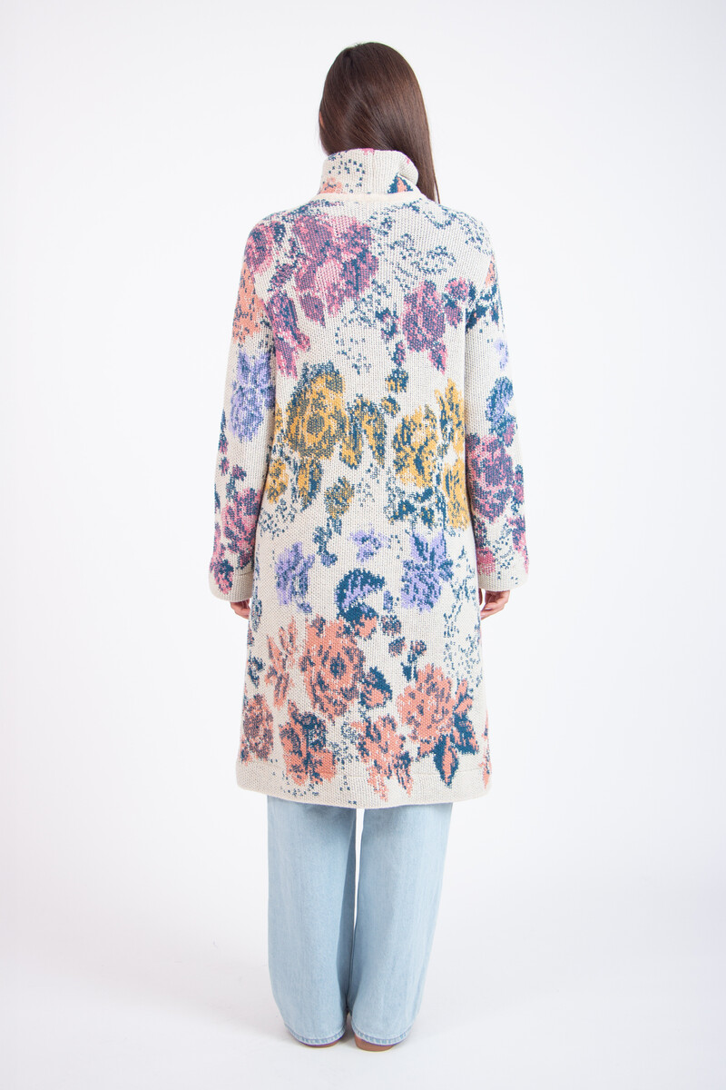 IVKO - Coat Furnishing Florals Pattern Off-White | Artistieke IVKO Mantel van Zachte Wolmix met Florale Charme