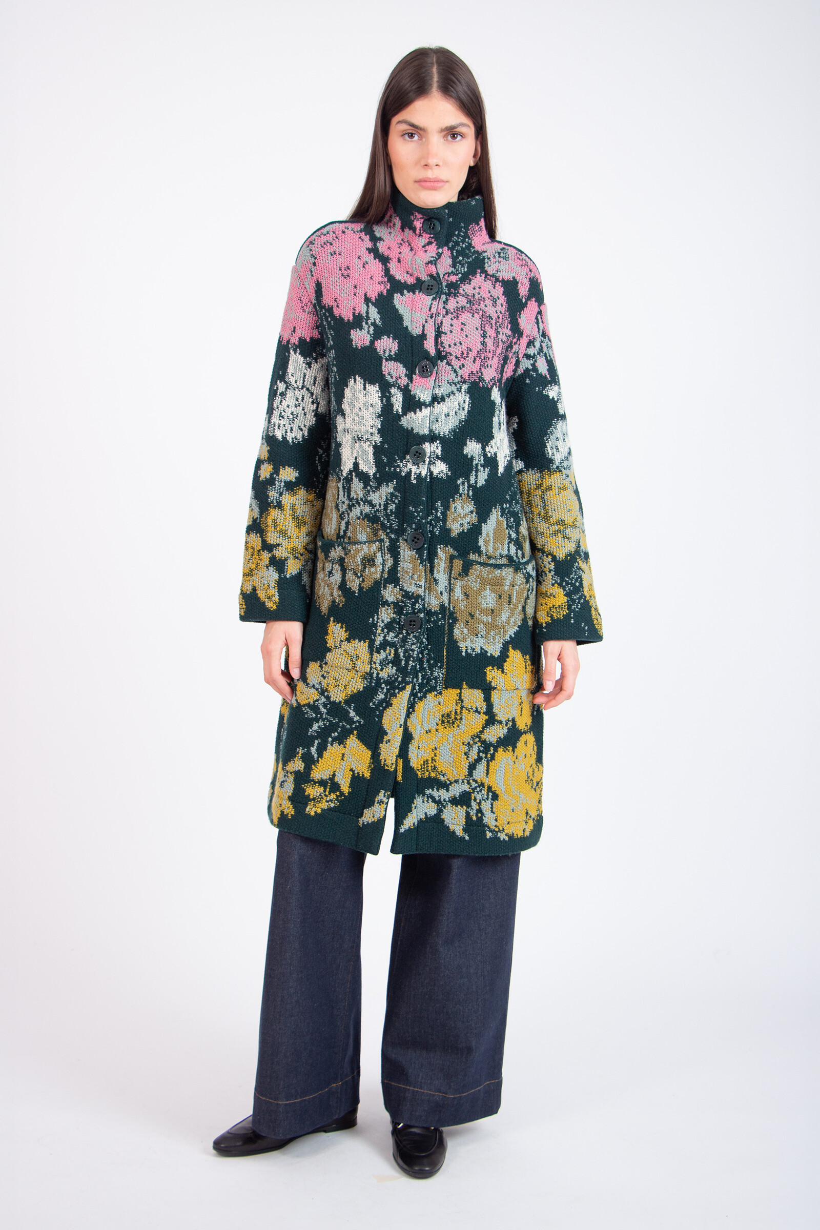 IVKO  Woman IVKO - Coat Furnishing Florals Pattern Forest | Artistieke IVKO Mantel van Zachte Wolmix met Florale Charme
