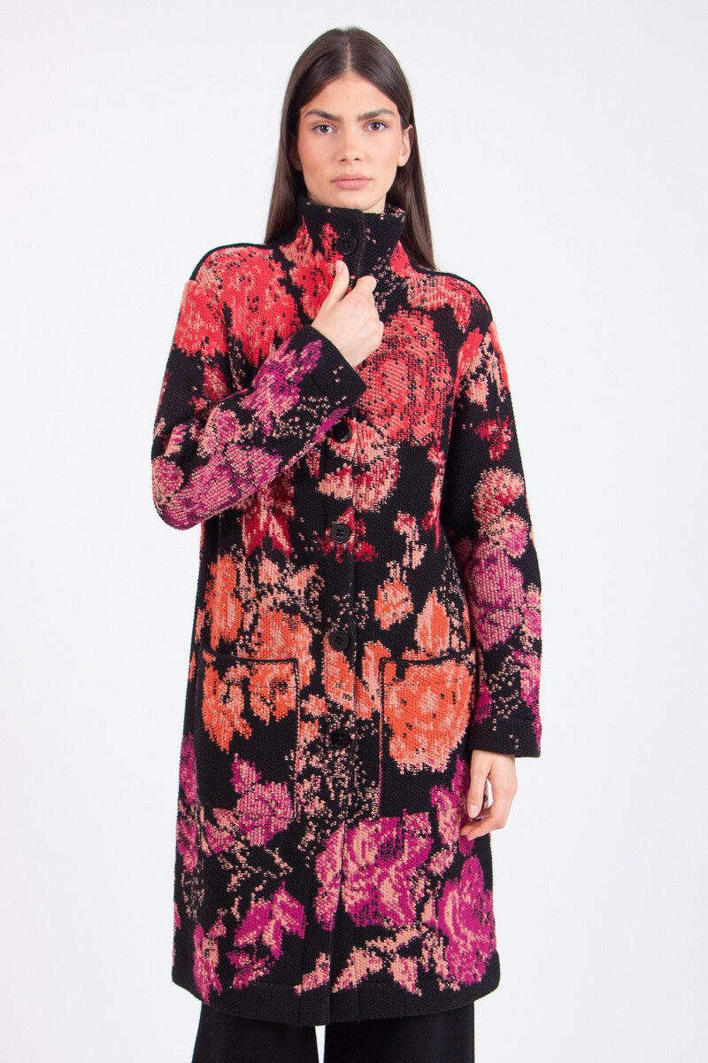 IVKO - Coat Furnishing Florals Pattern Chocolate Black | Manteau Artistique IVKO en Mélange de Laine Douce au Charme Floral