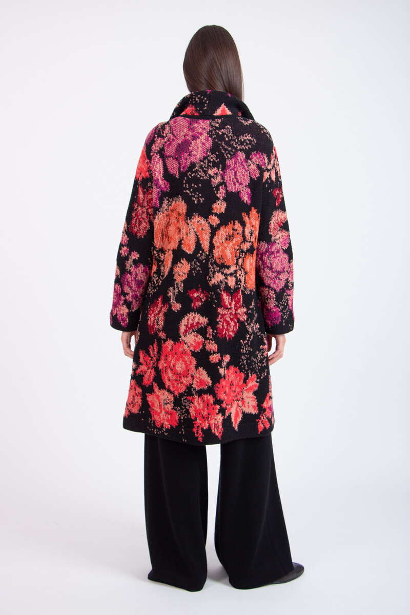 IVKO - Coat Furnishing Florals Pattern Chocolate Black | Artistieke IVKO Mantel van Zachte Wolmix met Florale Charme